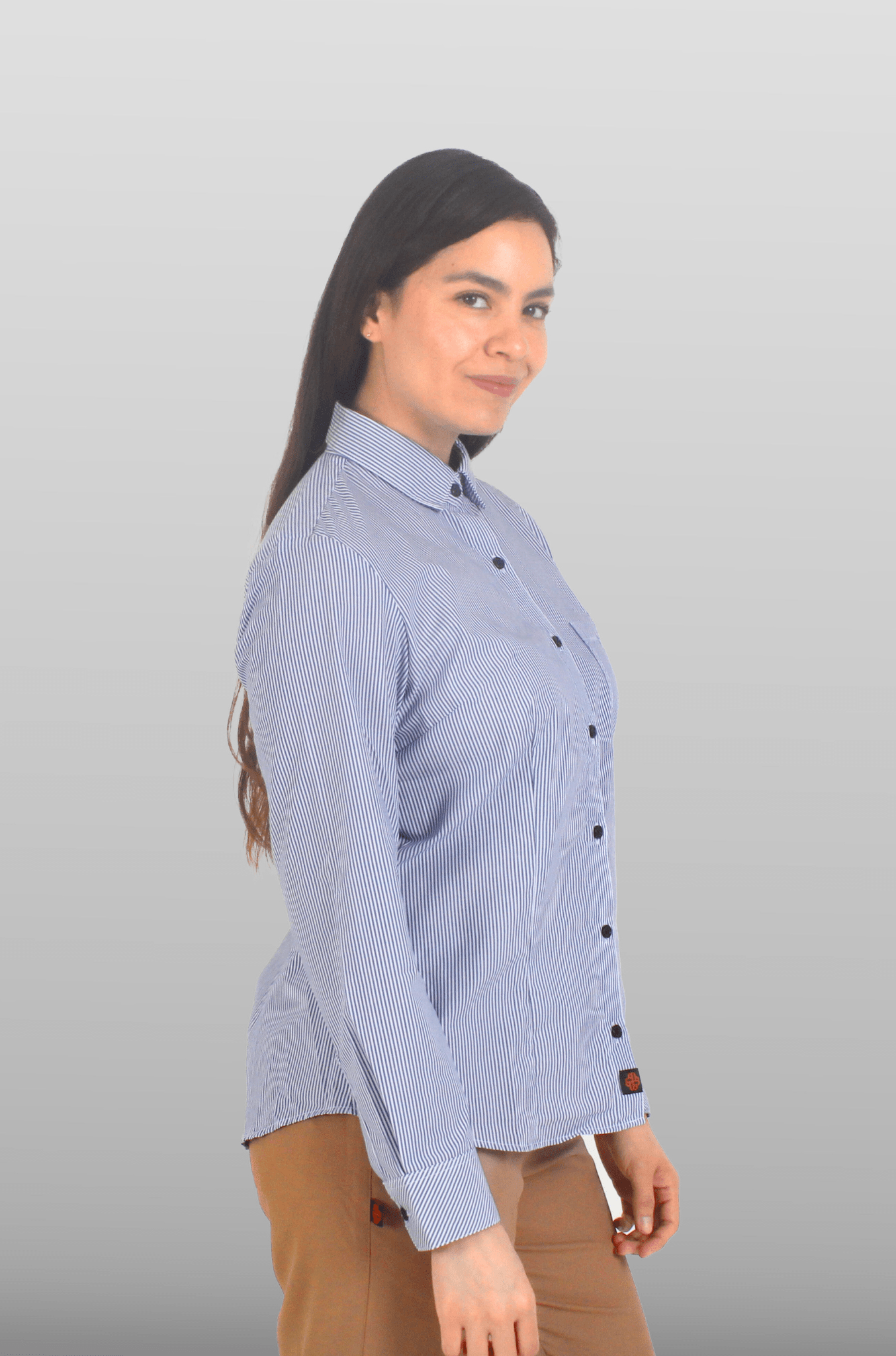 CAMISA EJECUTIVA CORTE REGULAR MÚNICH MUJER #Color_Blanco / Azul