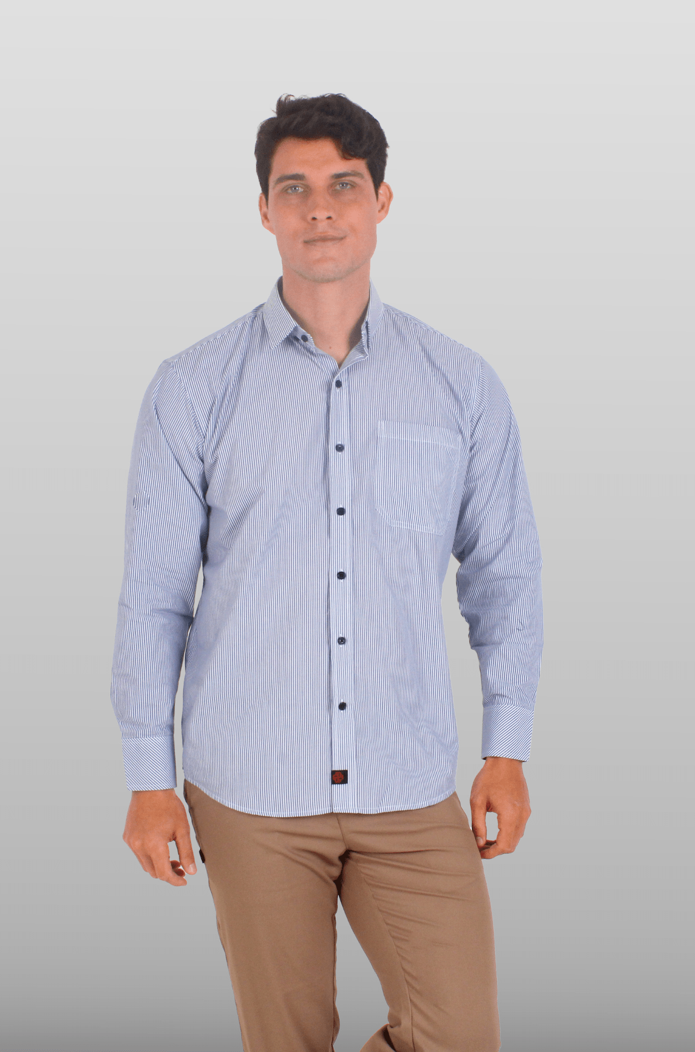 CAMISA EJECUTIVA CORTE REGULAR MÚNICH HOMBRE #Color_Blanco / Azul
