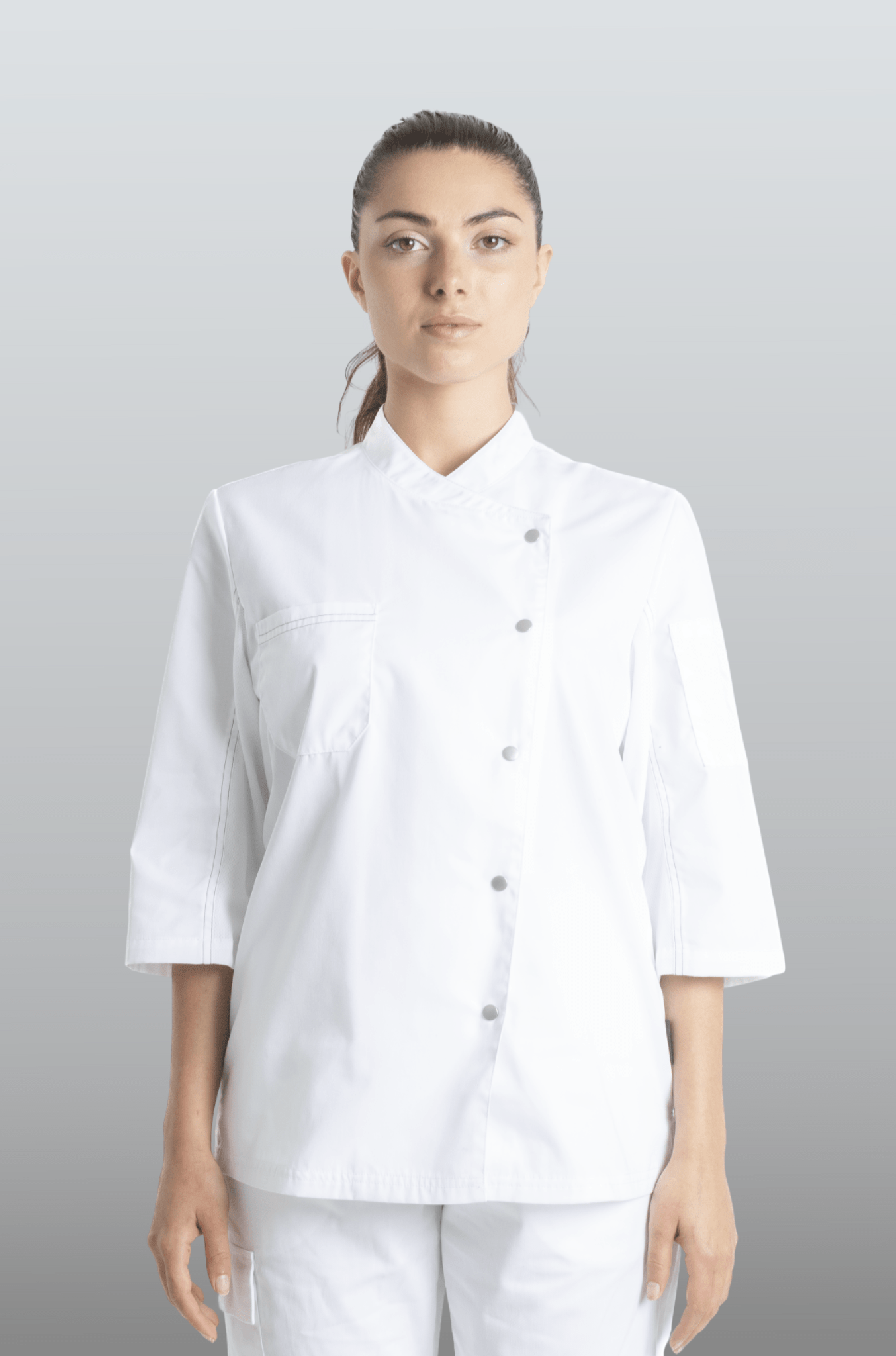 FILIPINA DE CHEF DAMA ZÚRICH MANGA 3/4 #Color_Blanco