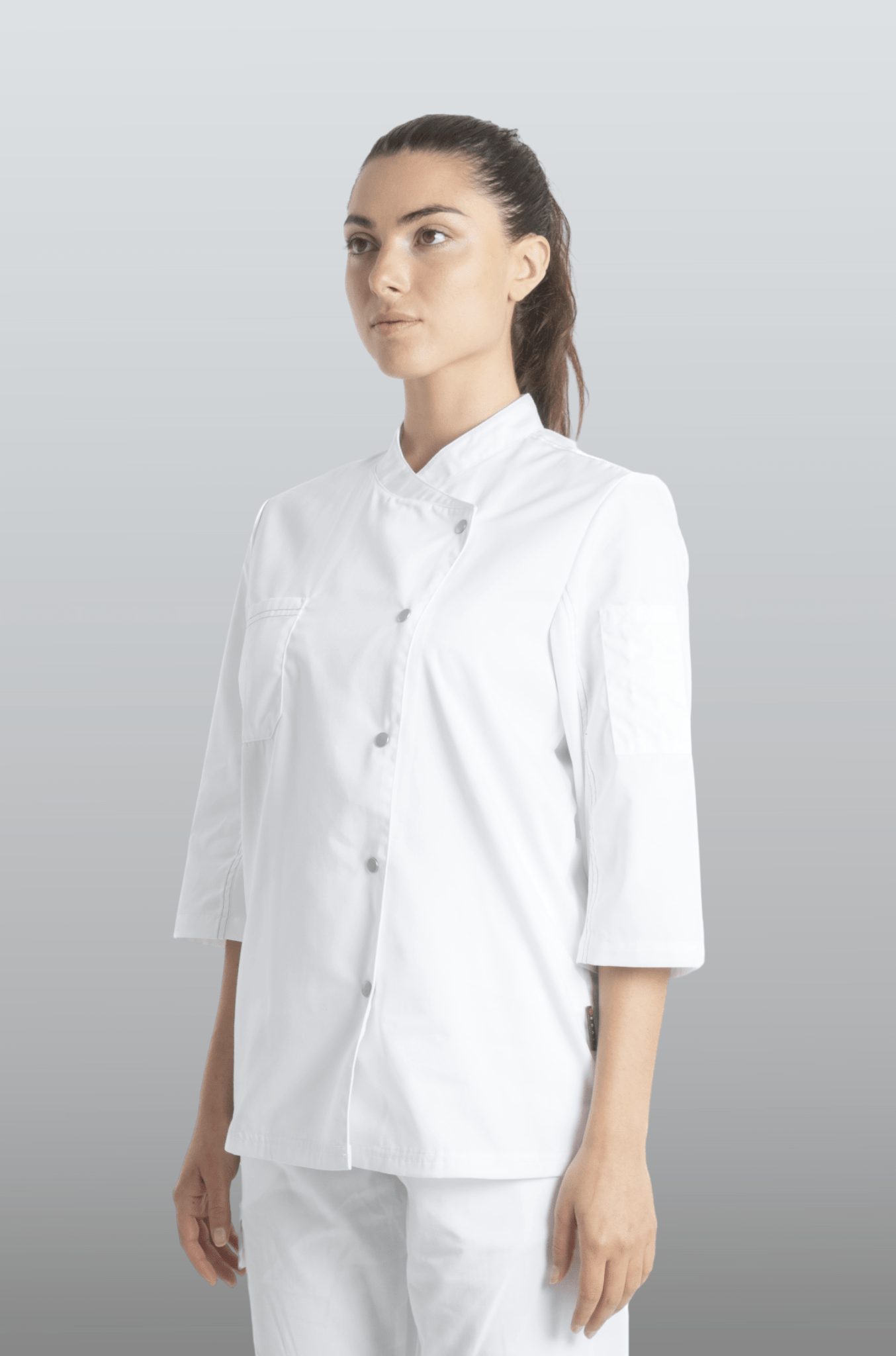 FILIPINA DE CHEF DAMA ZÚRICH MANGA 3/4 #Color_Blanco