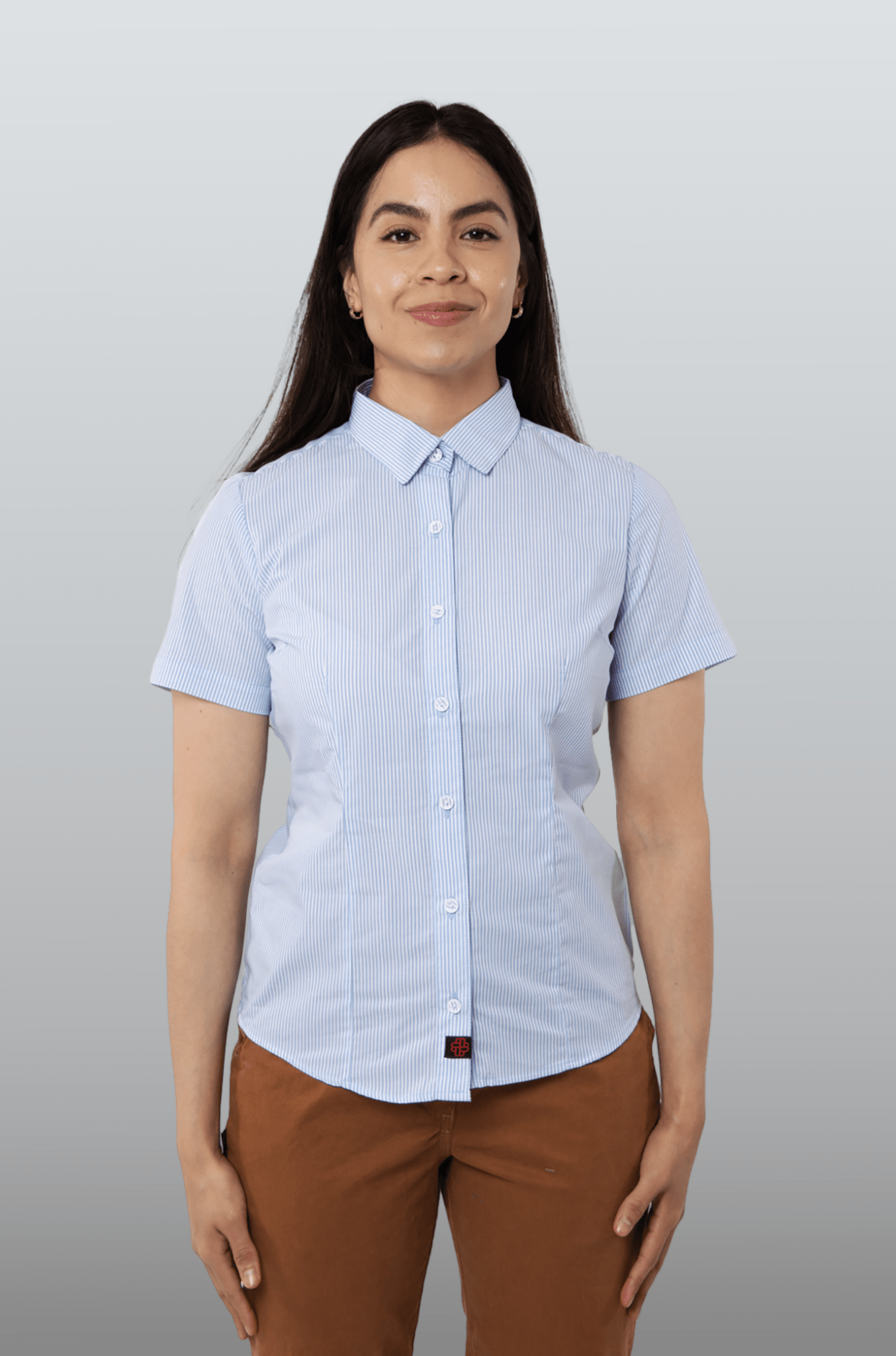 CAMISA SLIM FIT MANGA CORTA MÚNICH MUJER #Color_Blanco / Azul