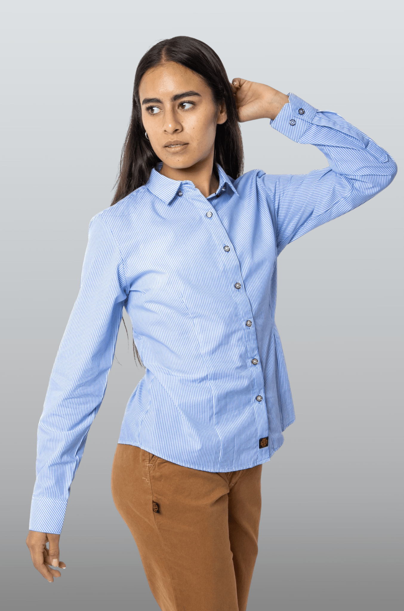 CAMISA DE RAYAS EJECUTIVA SLIM FIT MÚNICH MUJER #Color_Azul