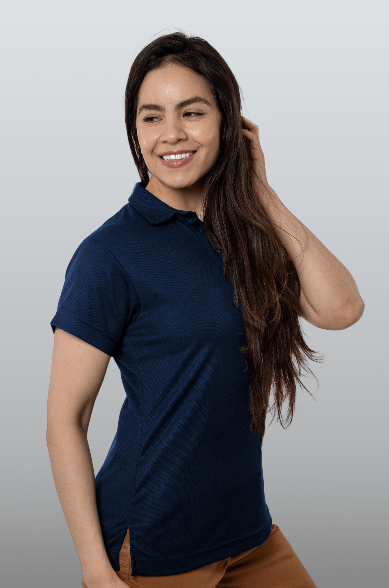 PLAYERA TIPO POLO DRY FIT PAMPLONA MUJER SUSTENTABLE #Color_Azul Marino
