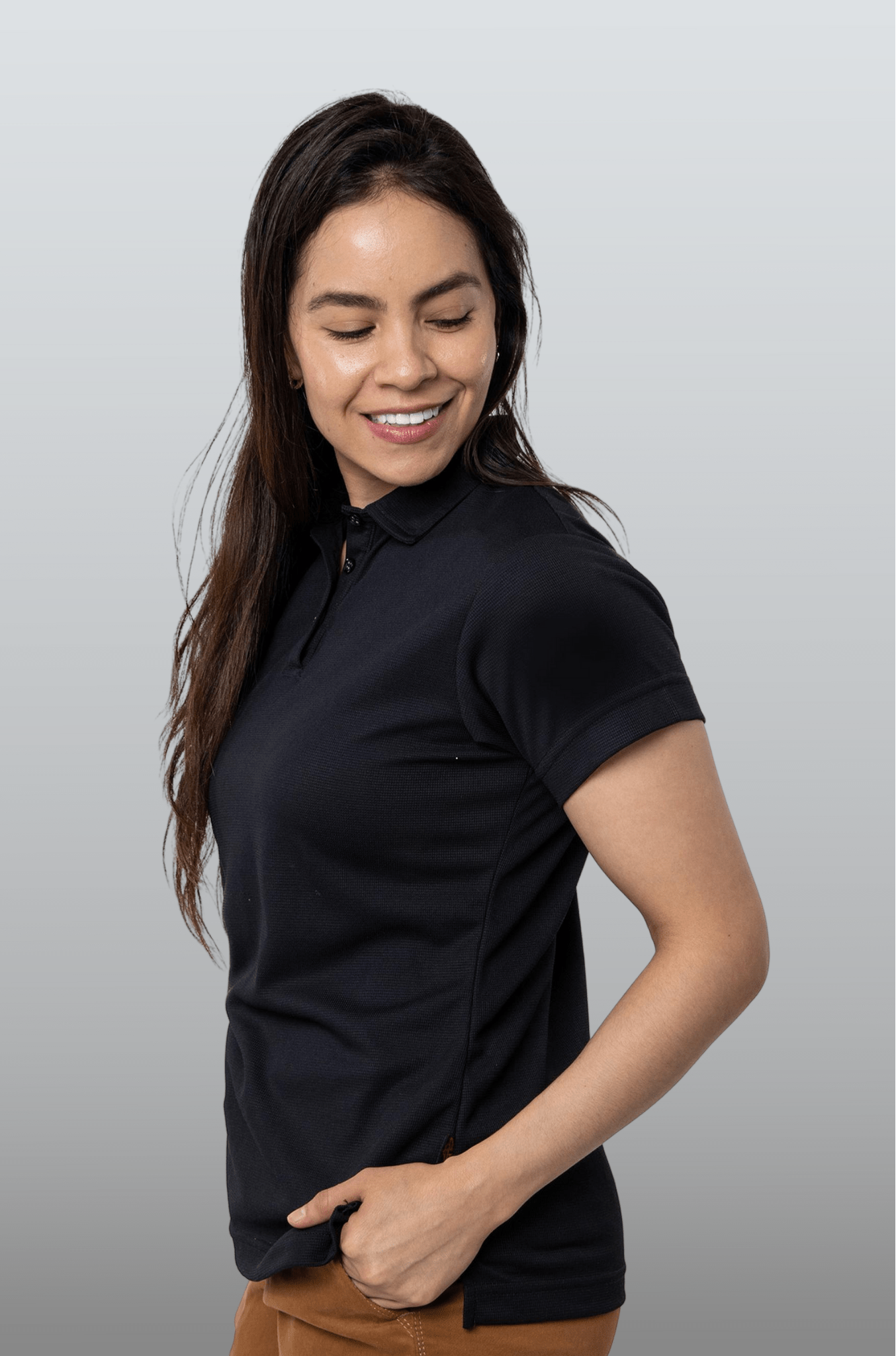 PLAYERA TIPO POLO DRY FIT PAMPLONA MUJER SUSTENTABLE #Color_Negro