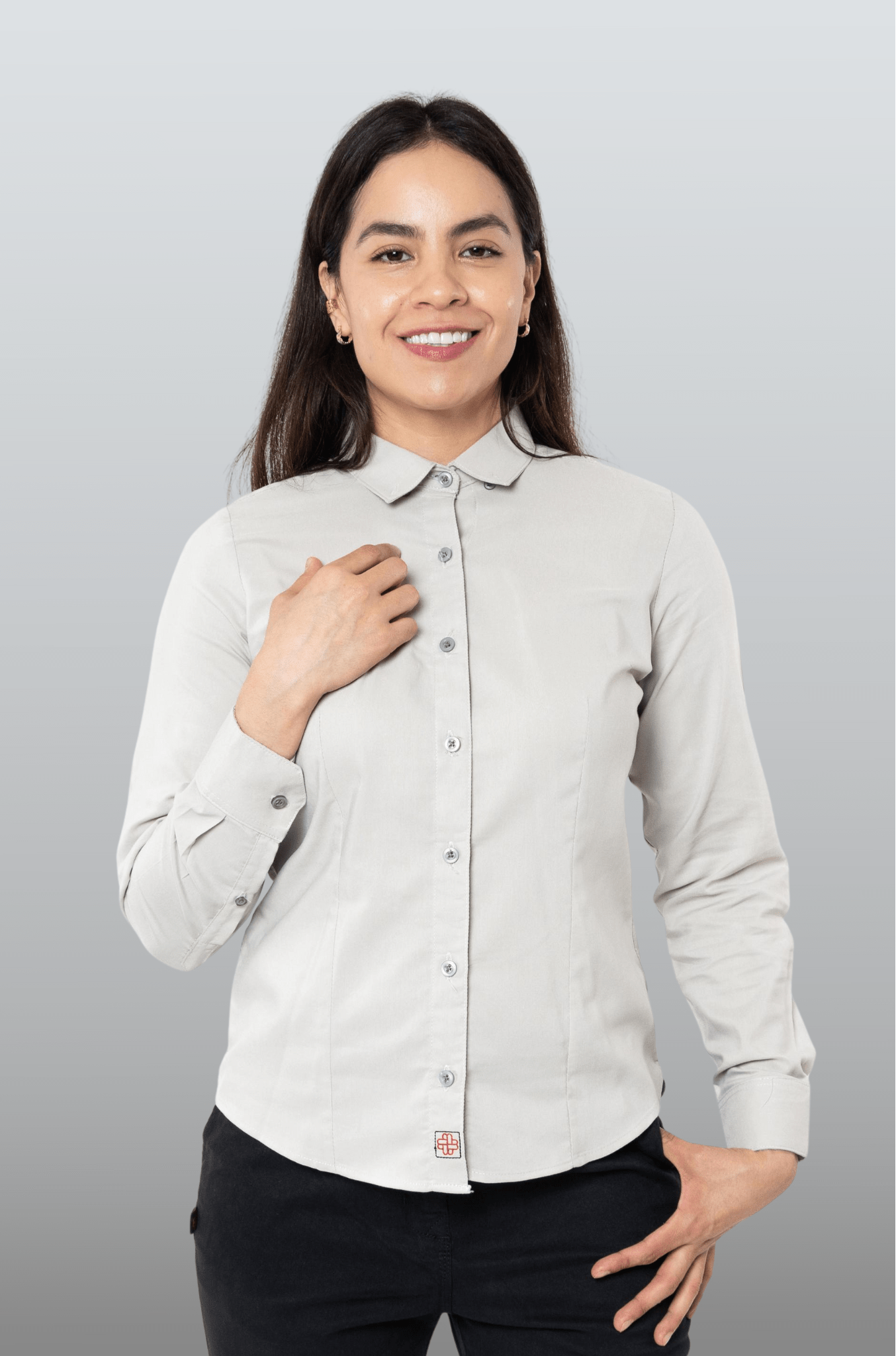 CAMISA BÁSICA MANGA LARGA MONCLOVA MUJER #Color_Gris