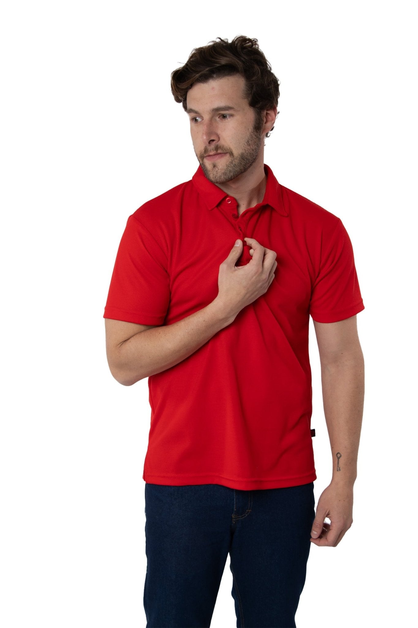 PLAYERA TIPO POLO DRY FIT PAMPLONA HOMBRE SUSTENTABLE #Color_Rojo