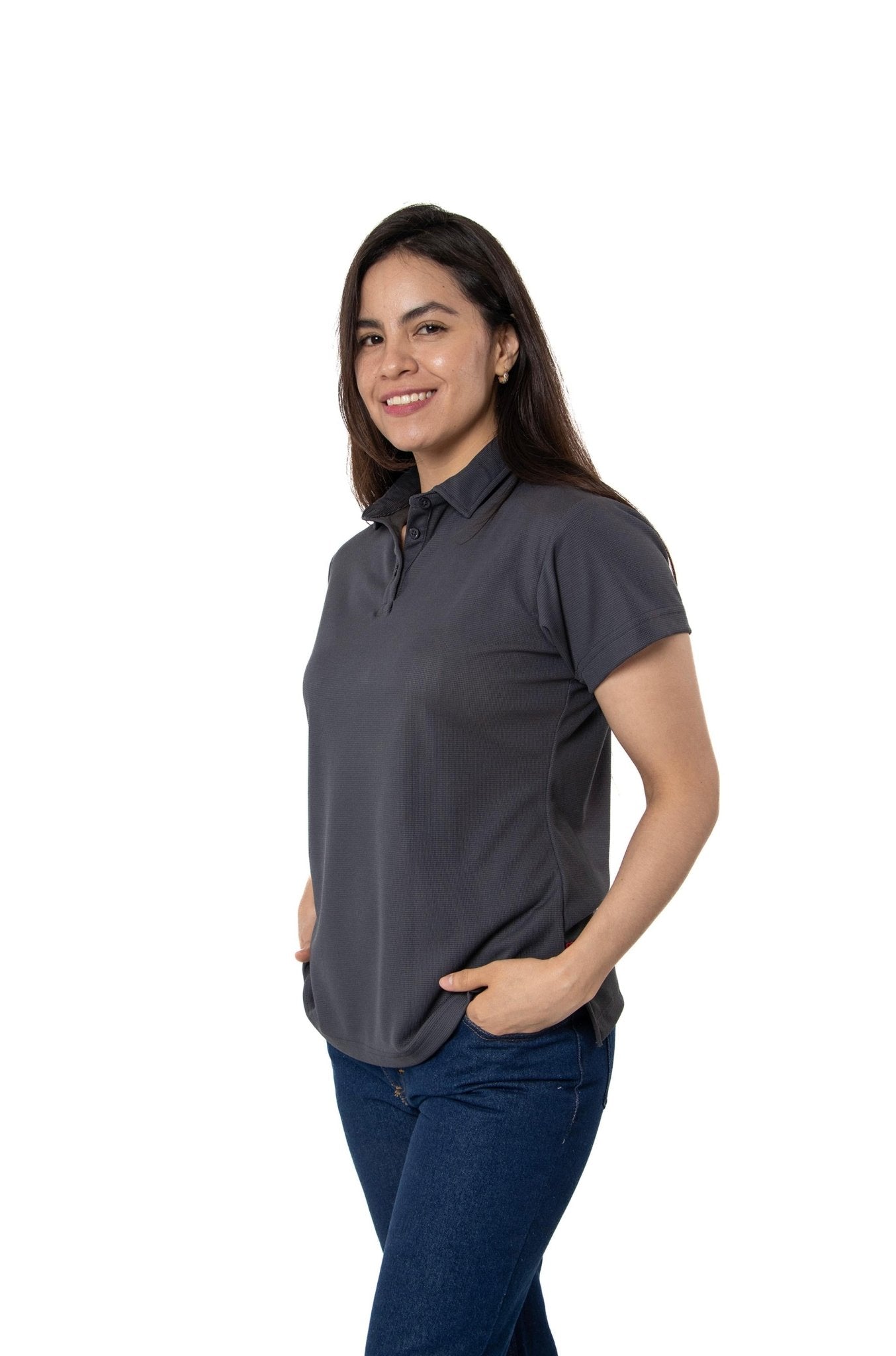PLAYERA TIPO POLO DRY FIT PAMPLONA MUJER SUSTENTABLE #Color_Gris