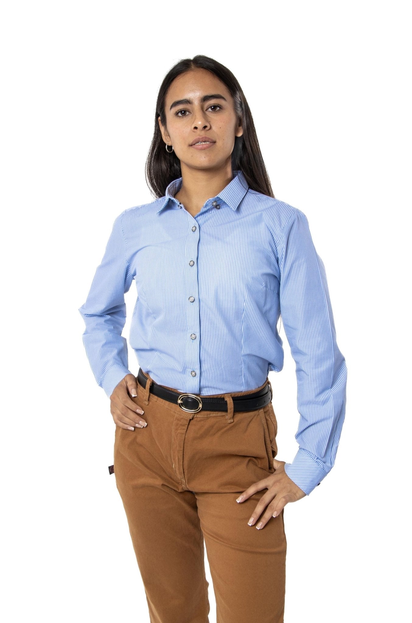 CAMISA DE RAYAS EJECUTIVA SLIM FIT MÚNICH MUJER #Color_Azul