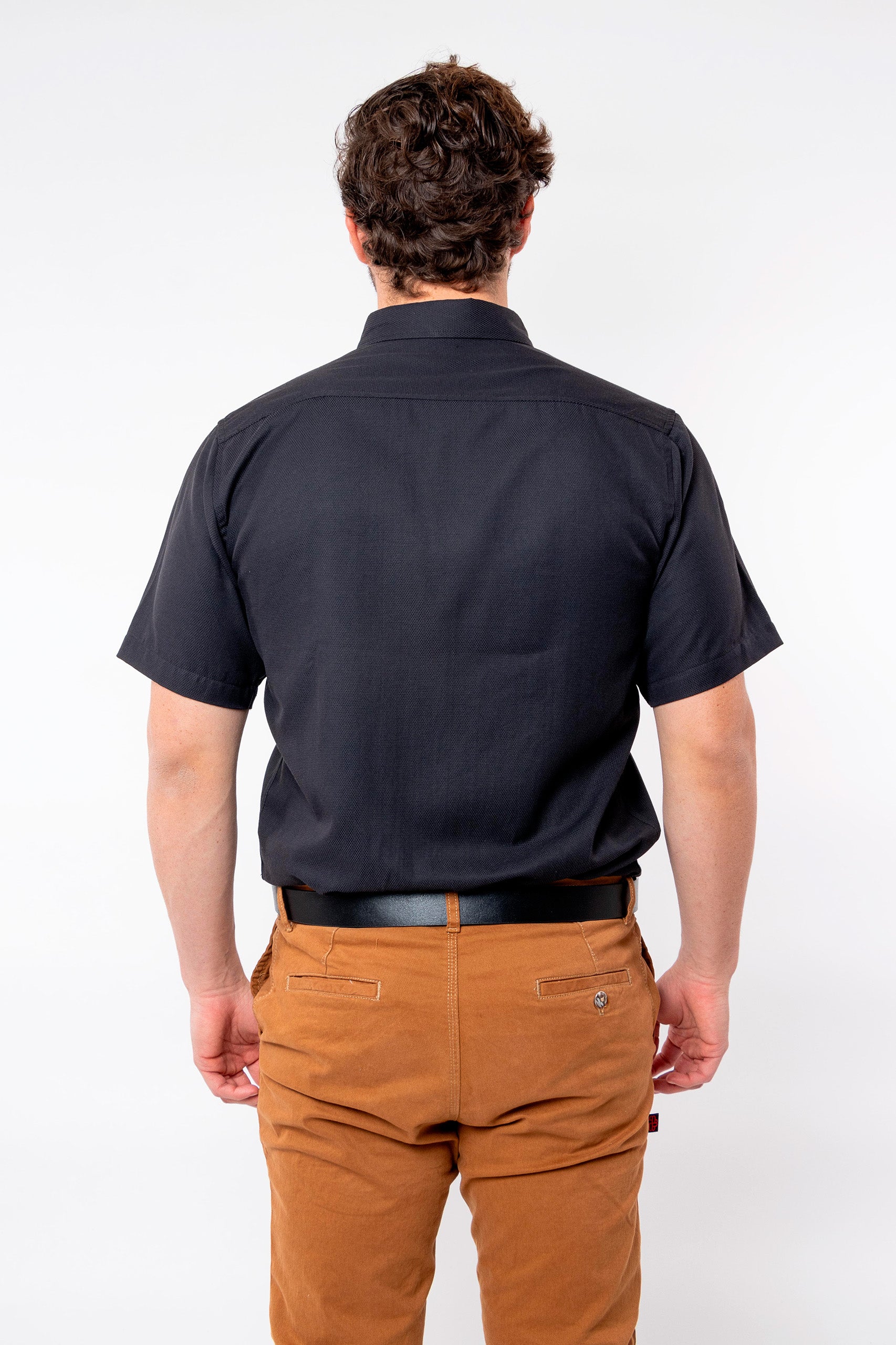 CAMISA SLIM FIT MANGA CORTA DERBY HOMBRE #Color_Negro