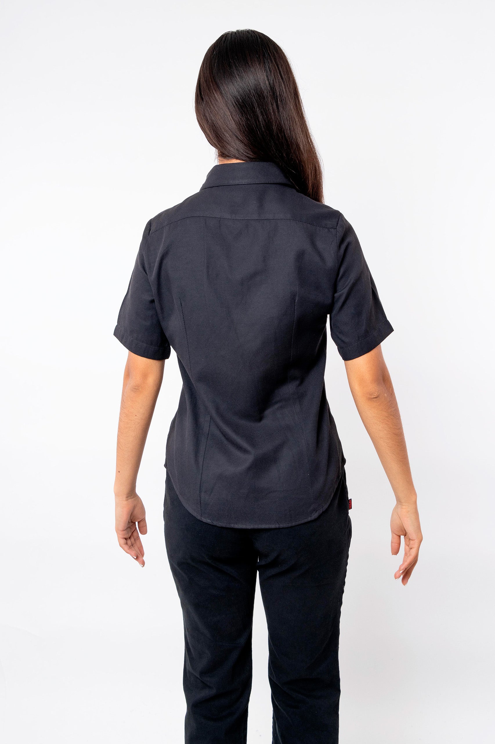 CAMISA SLIM FIT MANGA CORTA DERBY MUJER #Color_Negro