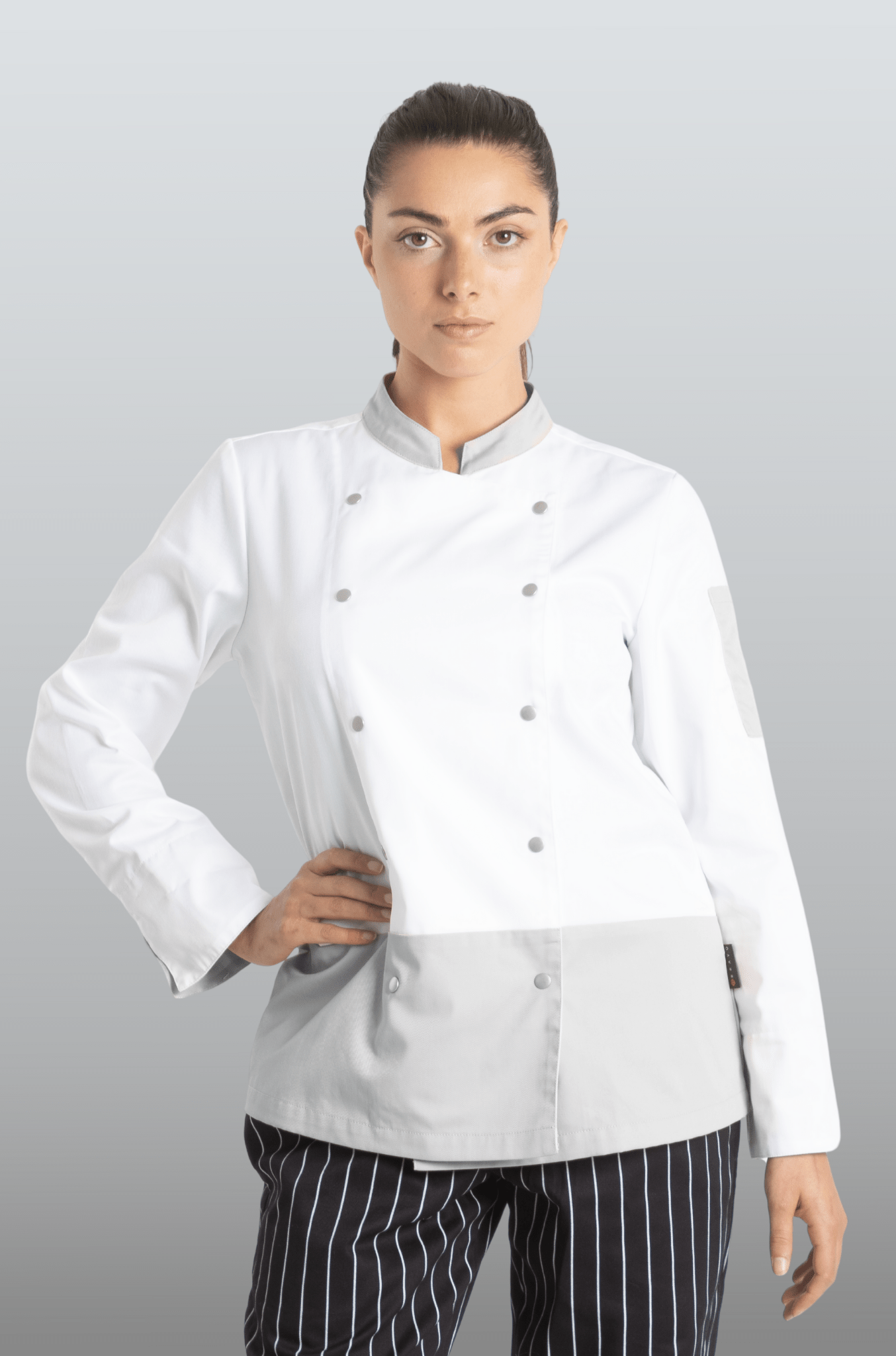 FILIPINA DE CHEF DAMA LONDRES MANGA 3/4 #Color_Blanco - Gris