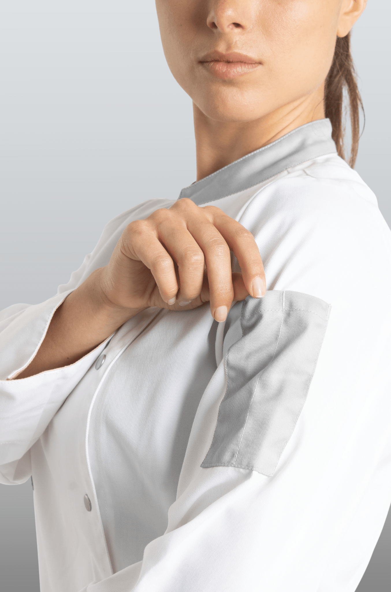 FILIPINA DE CHEF DAMA LONDRES MANGA 3/4 #Color_Blanco - Gris