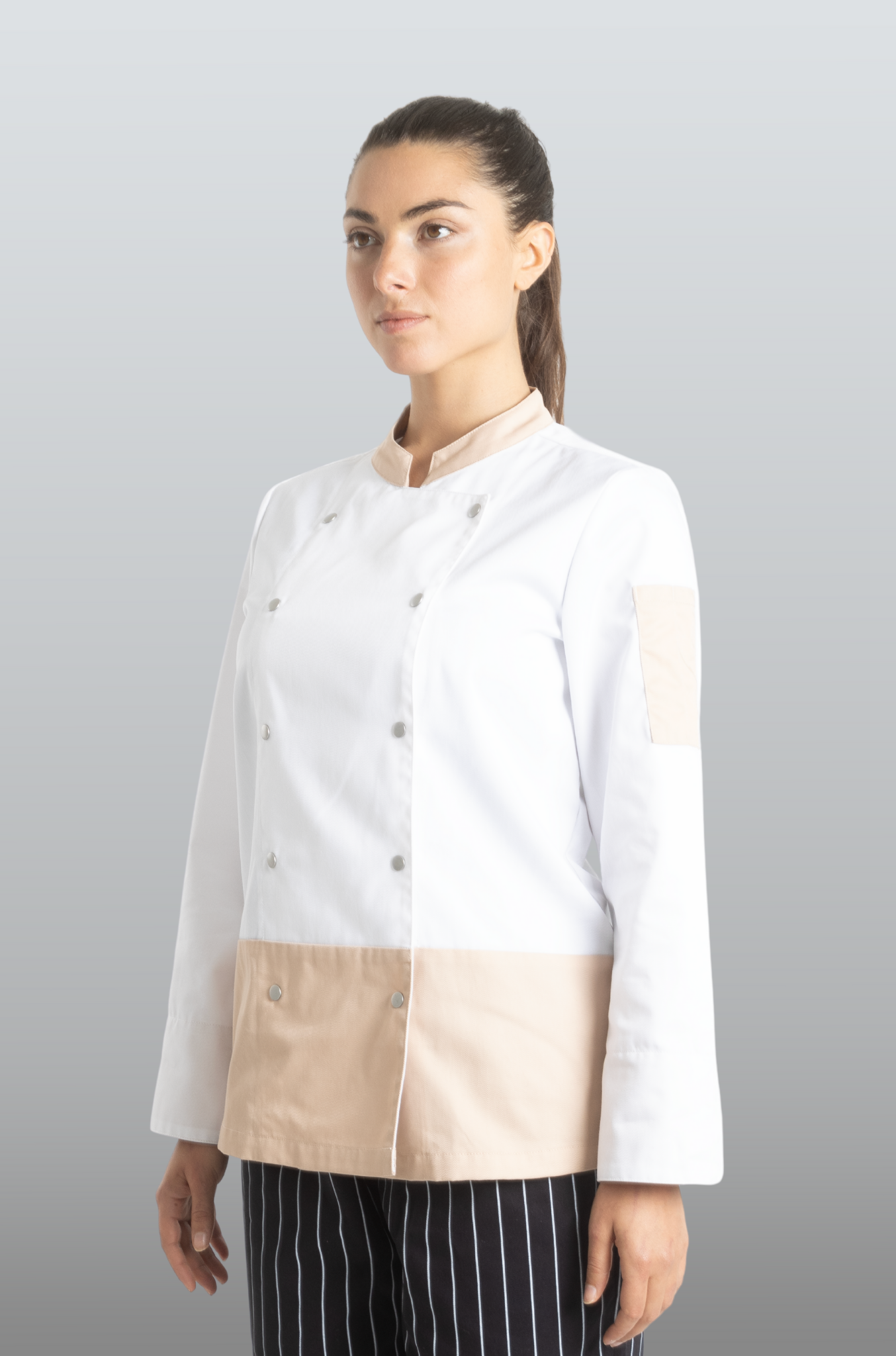 FILIPINA DE CHEF DAMA LONDRES MANGA 3/4 #Color_Blanco / Durazno