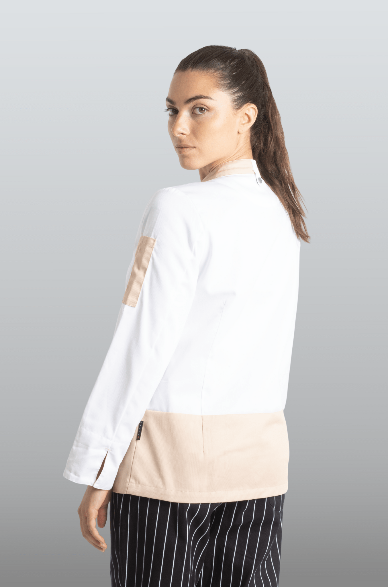 FILIPINA DE CHEF DAMA LONDRES MANGA 3/4 #Color_Blanco / Durazno