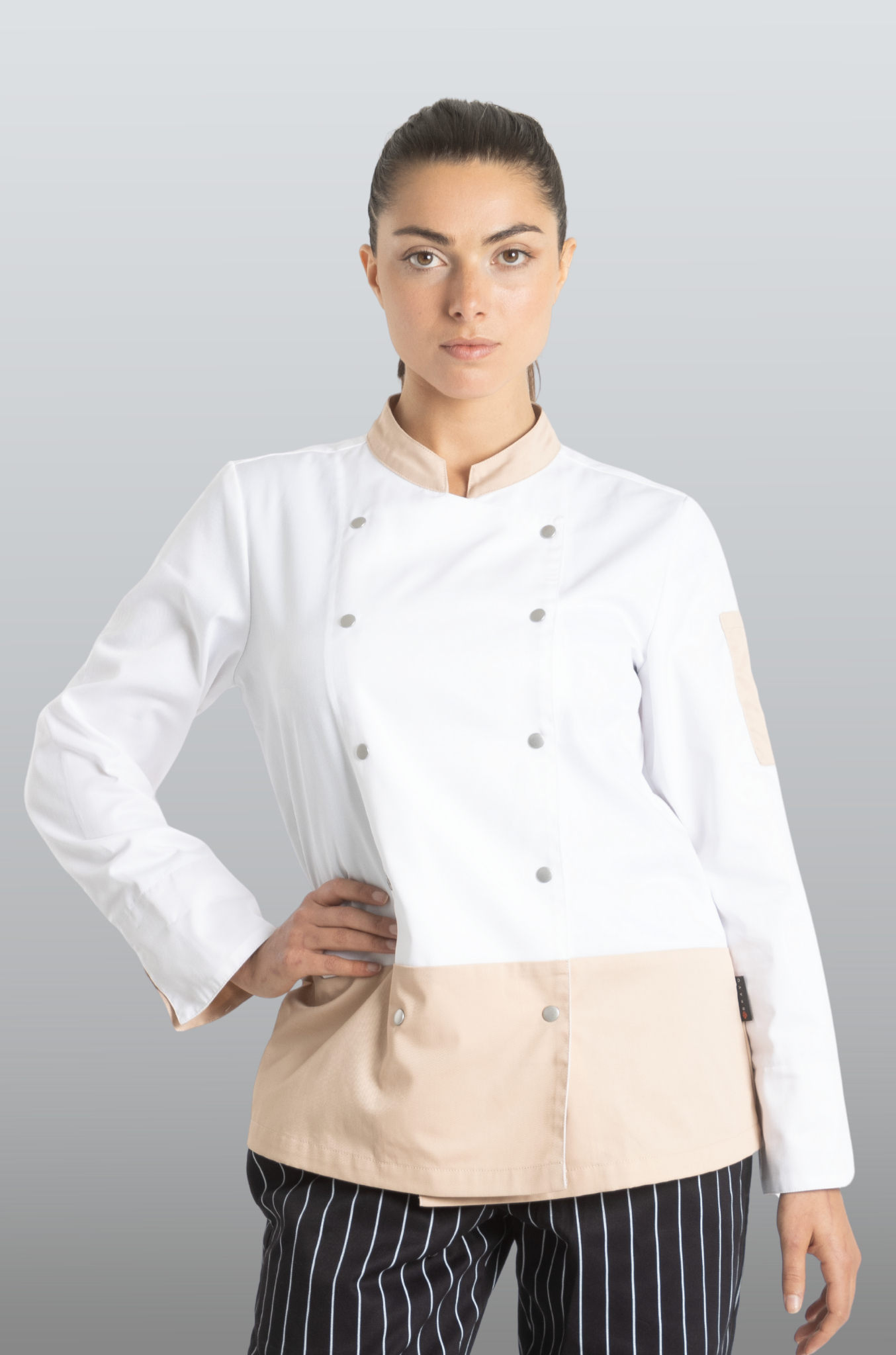 FILIPINA DE CHEF DAMA LONDRES MANGA 3/4 #Color_Blanco / Durazno