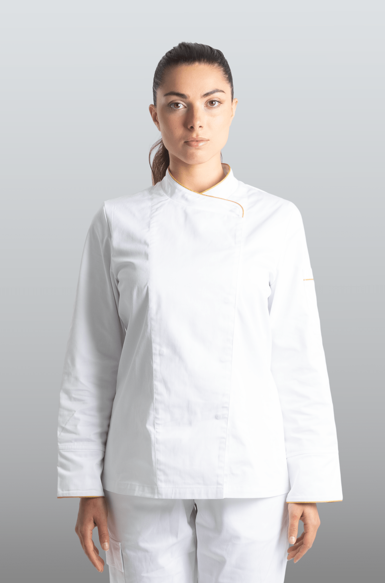 FILIPINA DE CHEF DAMA BEIRUT MANGA 3/4 #Color_Blanco - Dorado