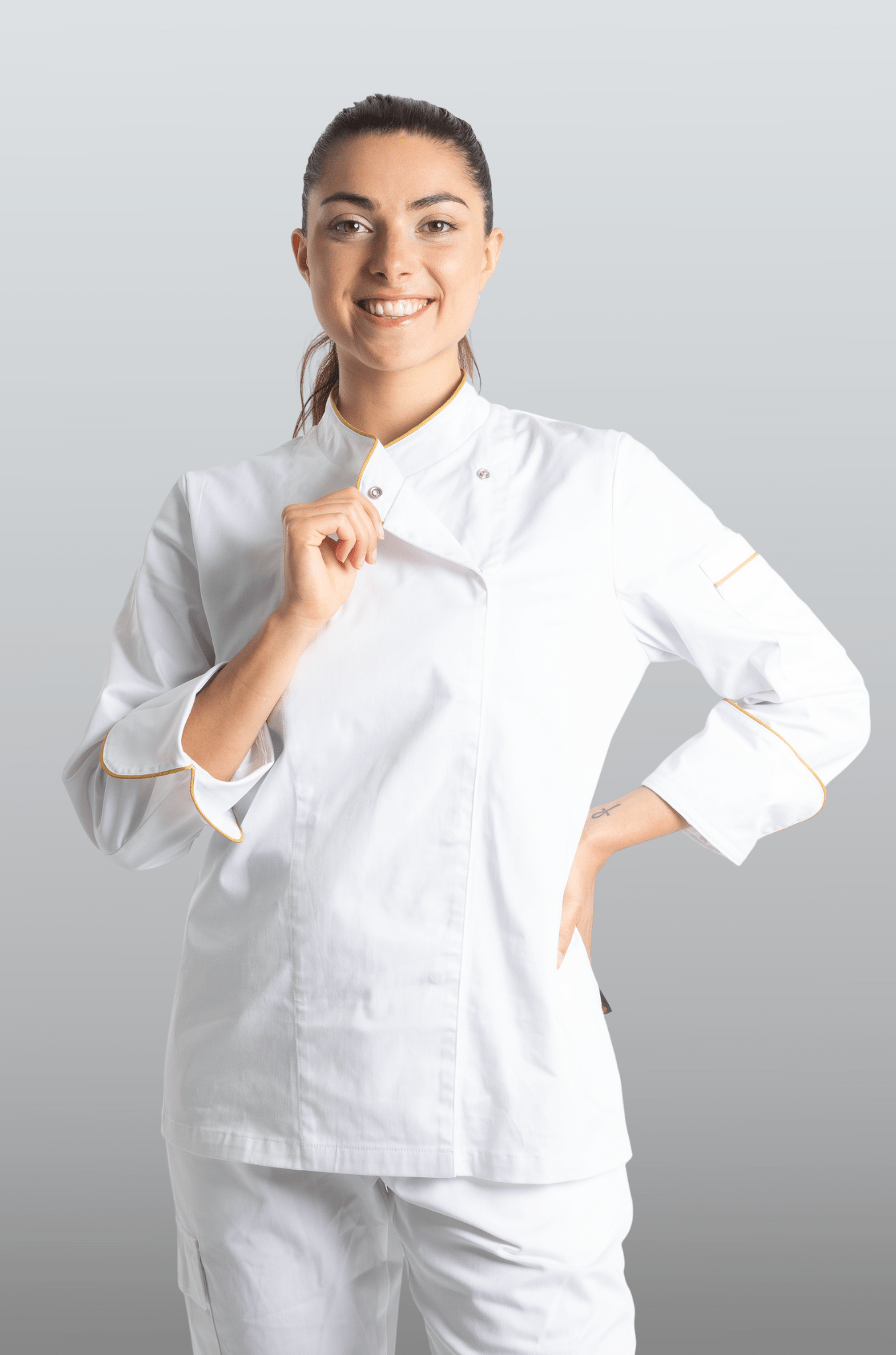 FILIPINA DE CHEF DAMA BEIRUT MANGA 3/4 #Color_Blanco - Dorado