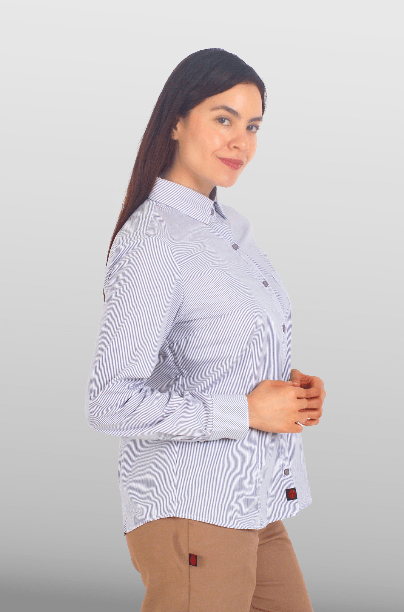 CAMISA EJECUTIVA CORTE REGULAR MÚNICH MUJER #Color_Blanco - Gris