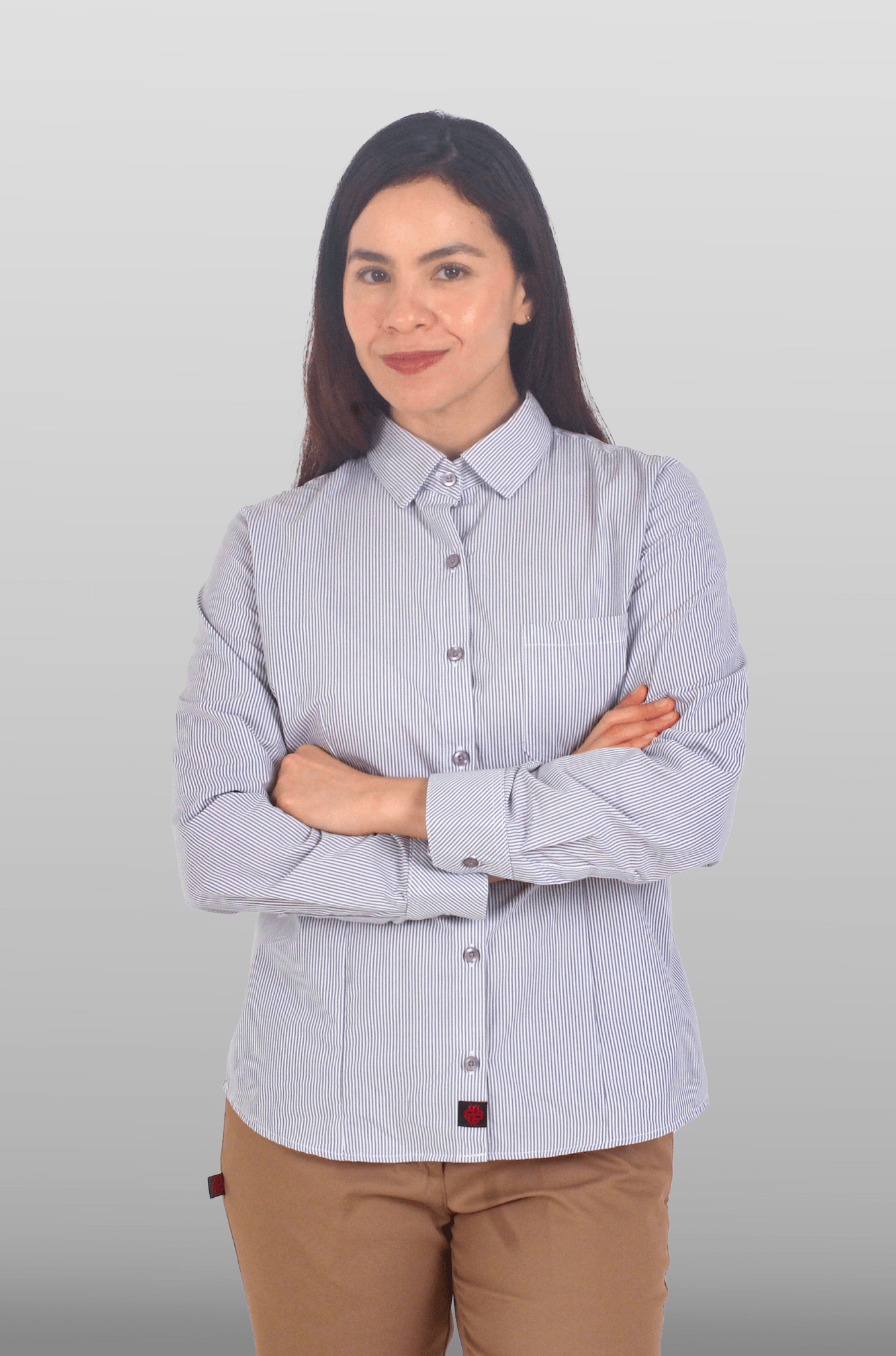 CAMISA EJECUTIVA CORTE REGULAR MÚNICH MUJER #Color_Blanco - Gris