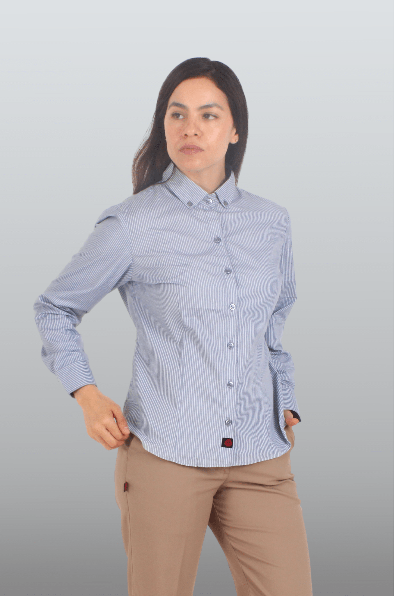 CAMISA FORMAL MANGA LARGA PORTO MUJER #Color_Blanco - Gris