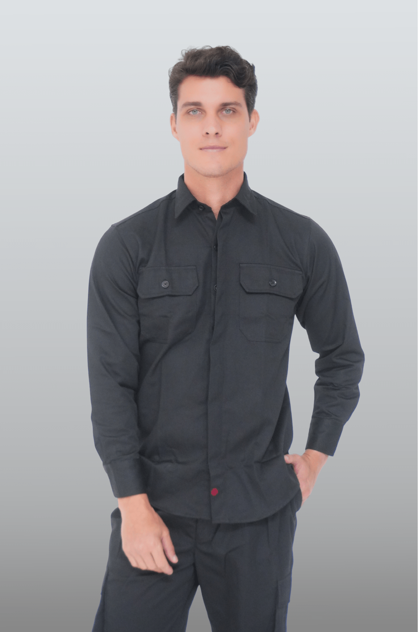 CAMISOLA CAIRO GABARDINA MANGA LARGA UNISEX #Color_Negro