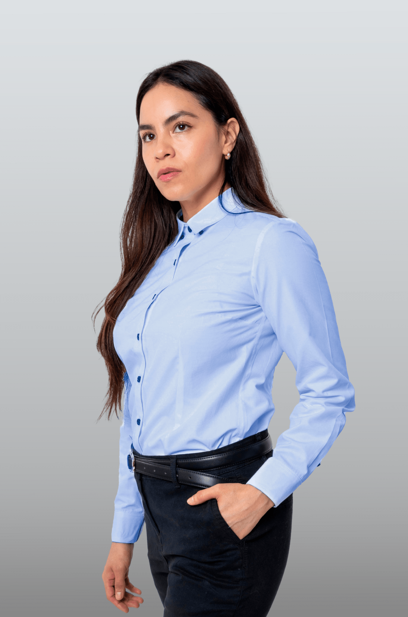 CAMISA FORMAL SLIM FIT MANGA LARGA BIRMINGHAM MUJER #Color_Azul