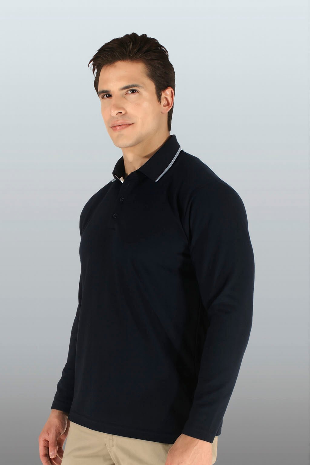 PLAYERA POLO DRY FIT ÁMSTERDAM MANGA LARGA HOMBRE #Color_Negro