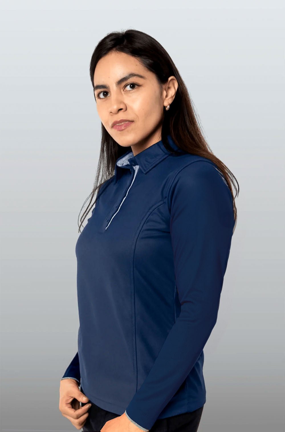 PLAYERA POLO HILO DE PET MANGA LARGA BILBAO MUJER #Color_Azul Marino