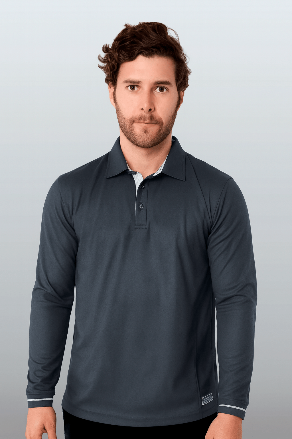 PLAYERA POLO HILO DE PET MANGA LARGA BILBAO HOMBRE #Color_Gris