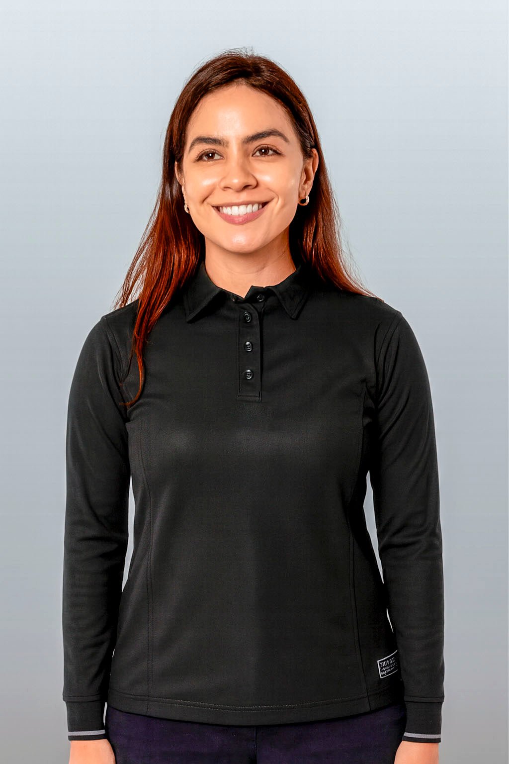 PLAYERA POLO HILO DE PET MANGA LARGA BILBAO MUJER #Color_Negro