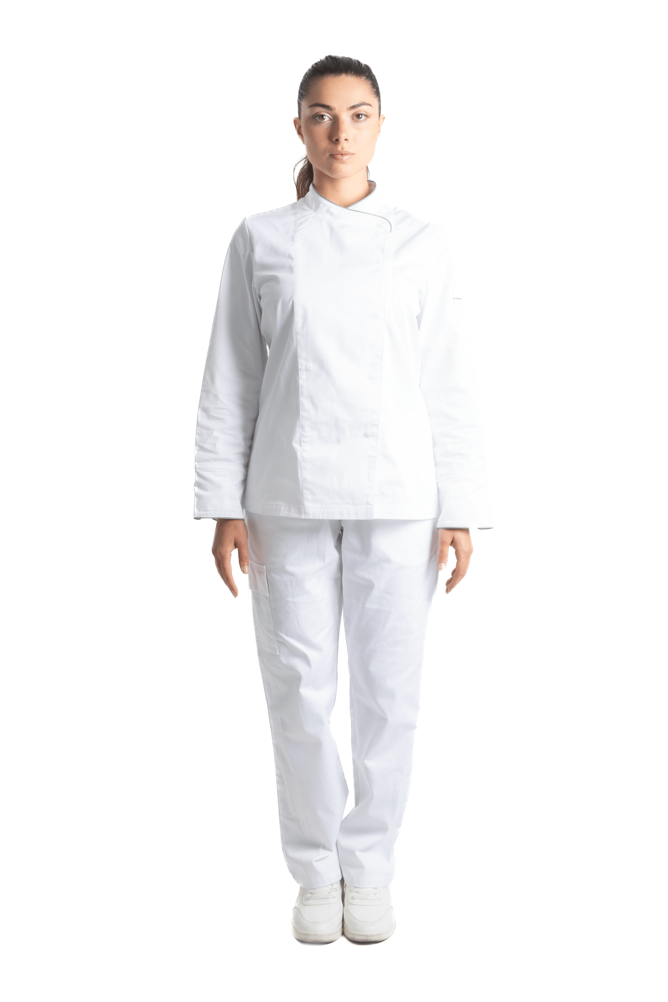 FILIPINA DE CHEF DAMA BEIRUT MANGA 3/4 #Color_Blanco - Gris