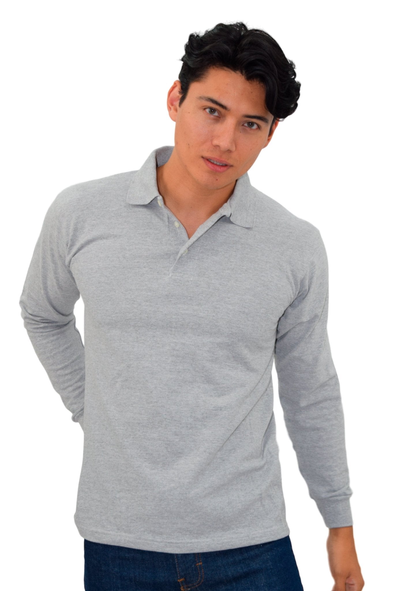PLAYERA TIPO POLO MANGA LARGA ROMA UNISEX #Color_Gris