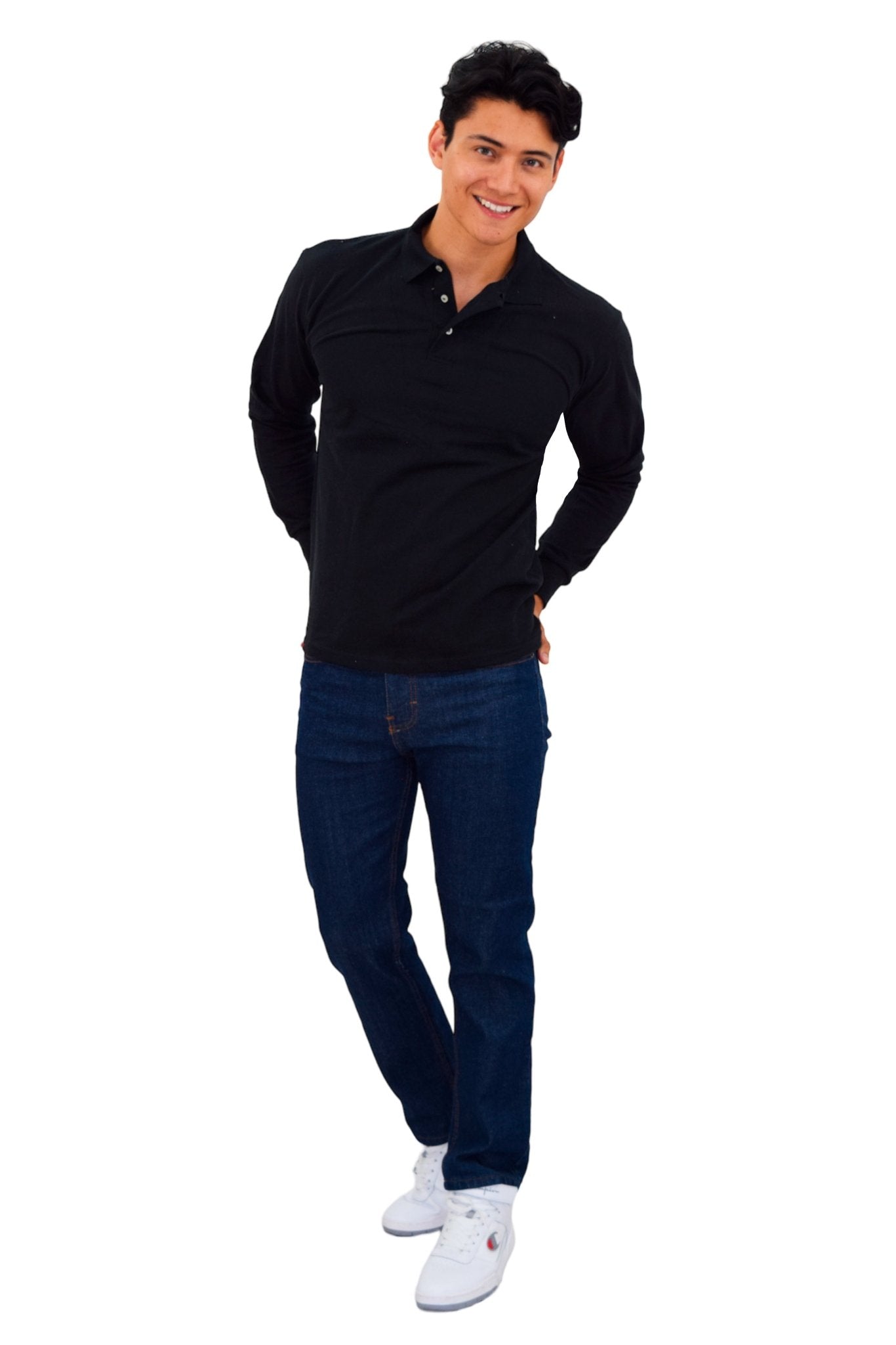 PLAYERA TIPO POLO MANGA LARGA ROMA UNISEX #Color_Negro