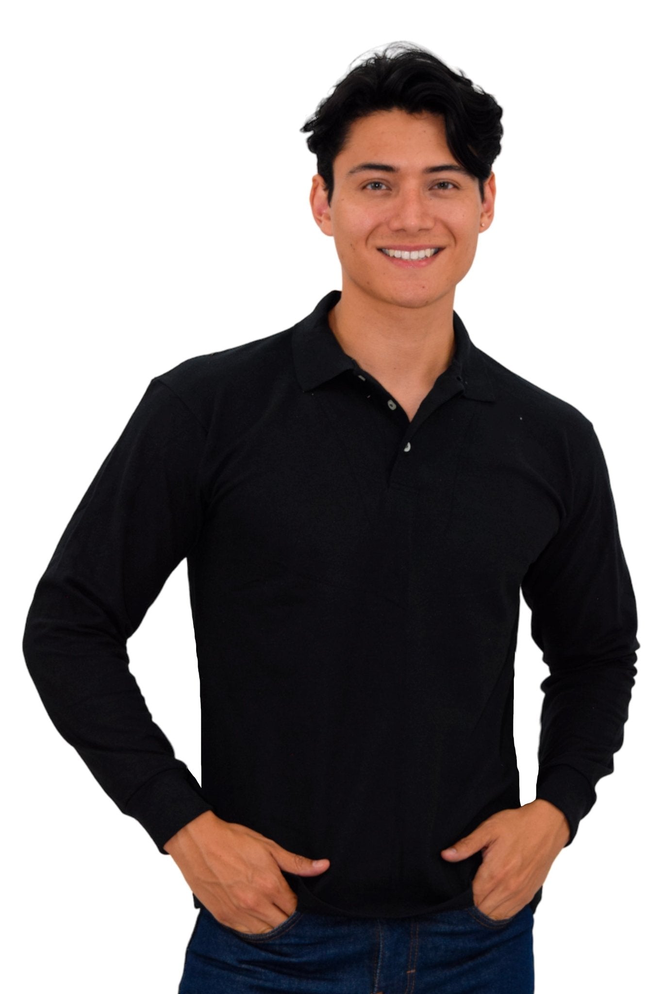 PLAYERA TIPO POLO MANGA LARGA ROMA UNISEX #Color_Negro