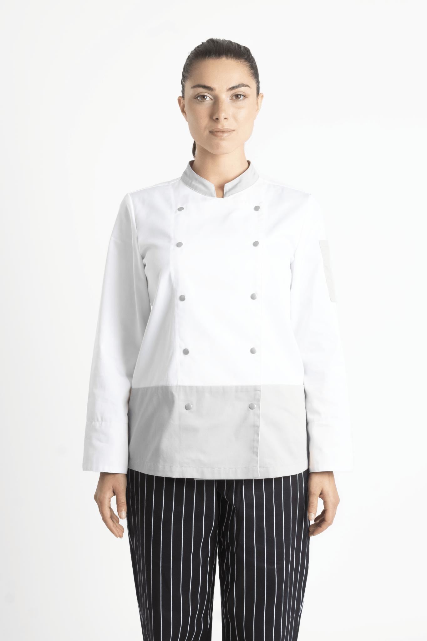 FILIPINA DE CHEF DAMA LONDRES MANGA 3/4 #Color_Blanco - Gris