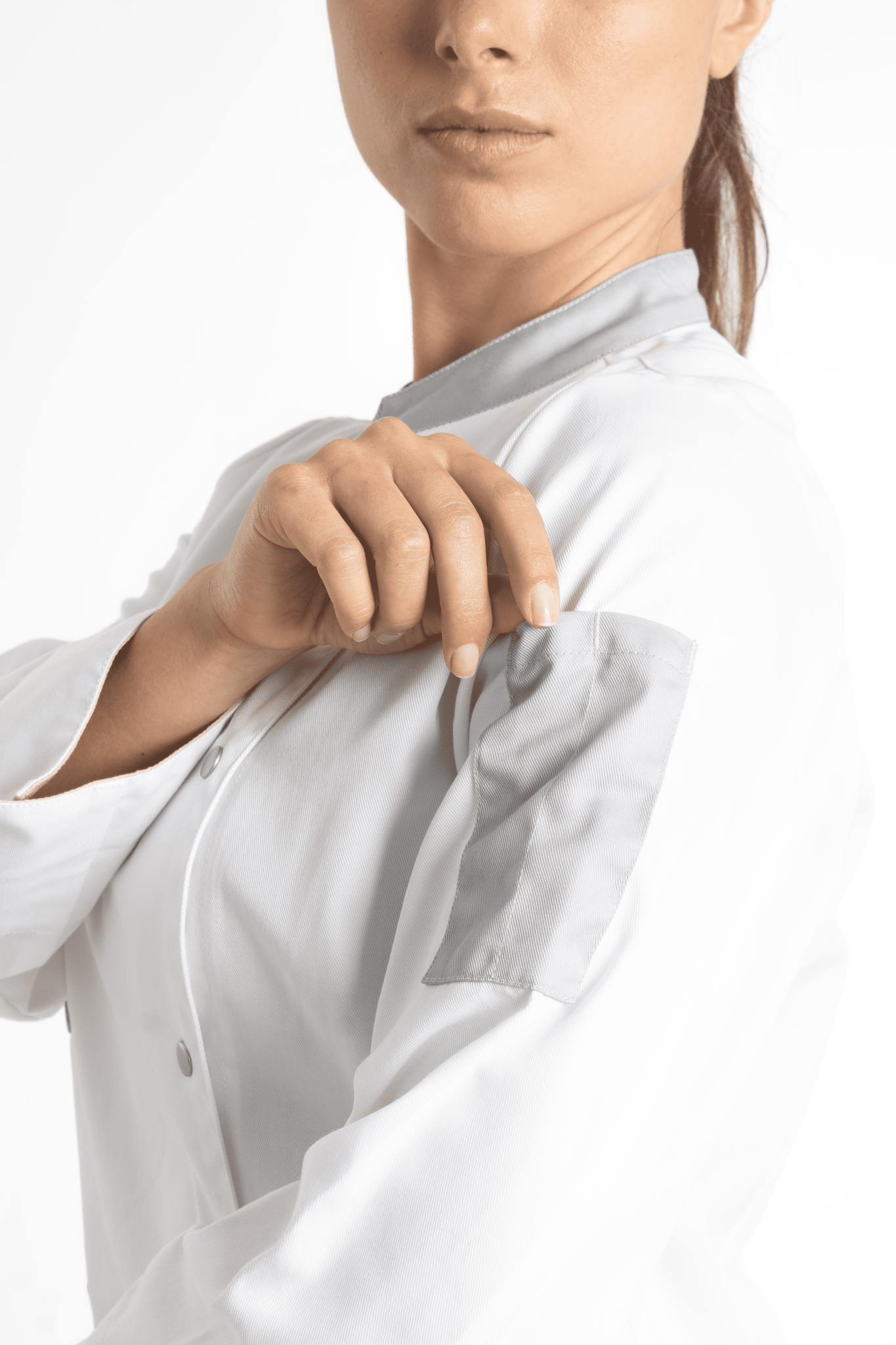 FILIPINA DE CHEF DAMA LONDRES MANGA 3/4 #Color_Blanco - Gris