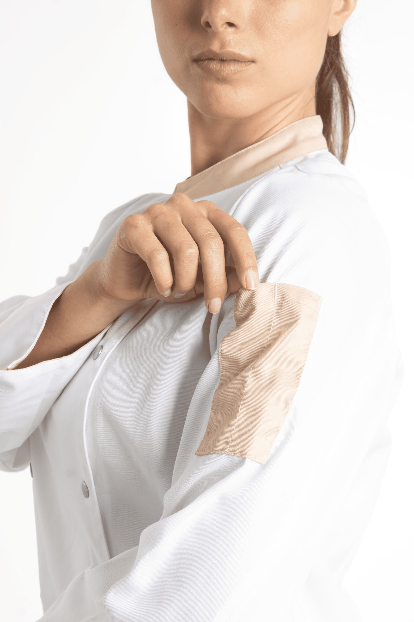 FILIPINA DE CHEF DAMA LONDRES MANGA 3/4 #Color_Blanco / Durazno