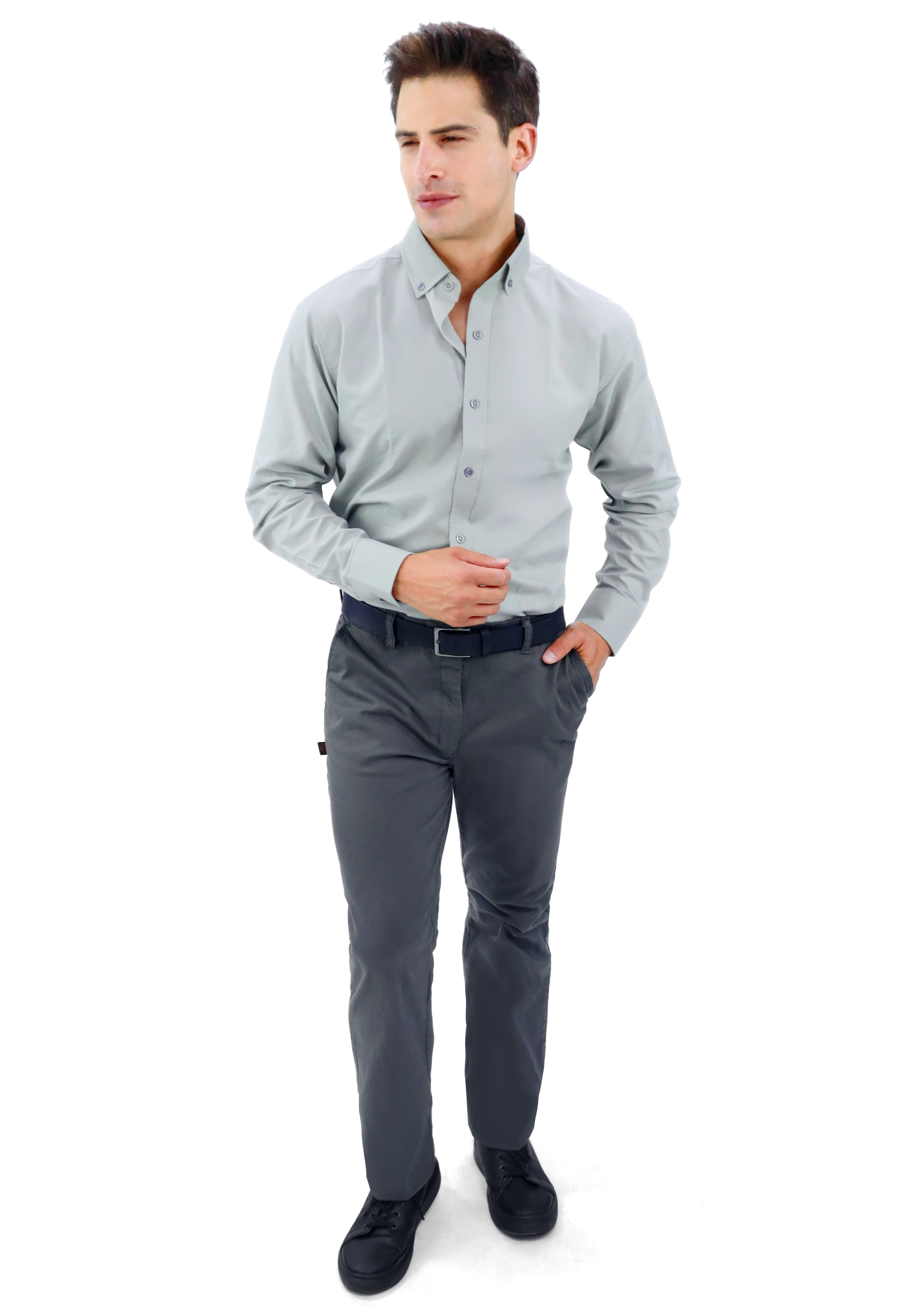 CAMISA BÁSICA MANGA LARGA MONCLOVA HOMBRE #Color_Gris