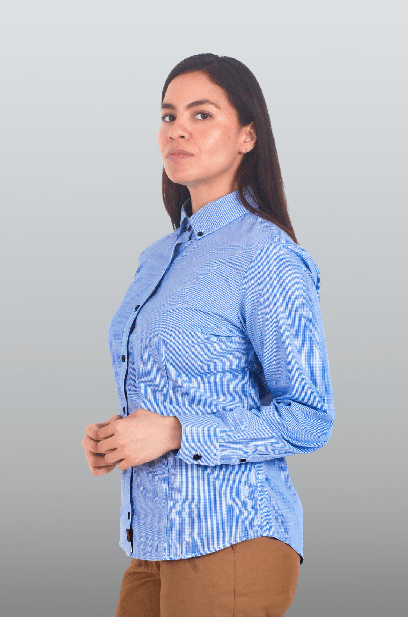 CAMISA EJECUTIVA DE CUADROS MUJER TURÍN #Color_Azul