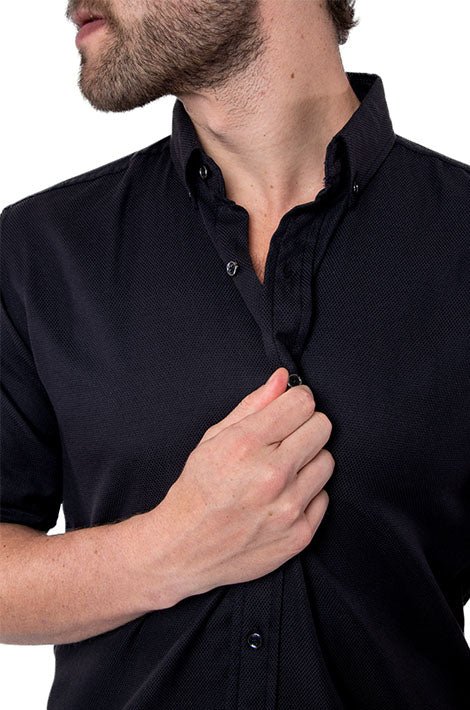 CAMISA SLIM FIT MANGA CORTA DERBY HOMBRE #Color_Negro