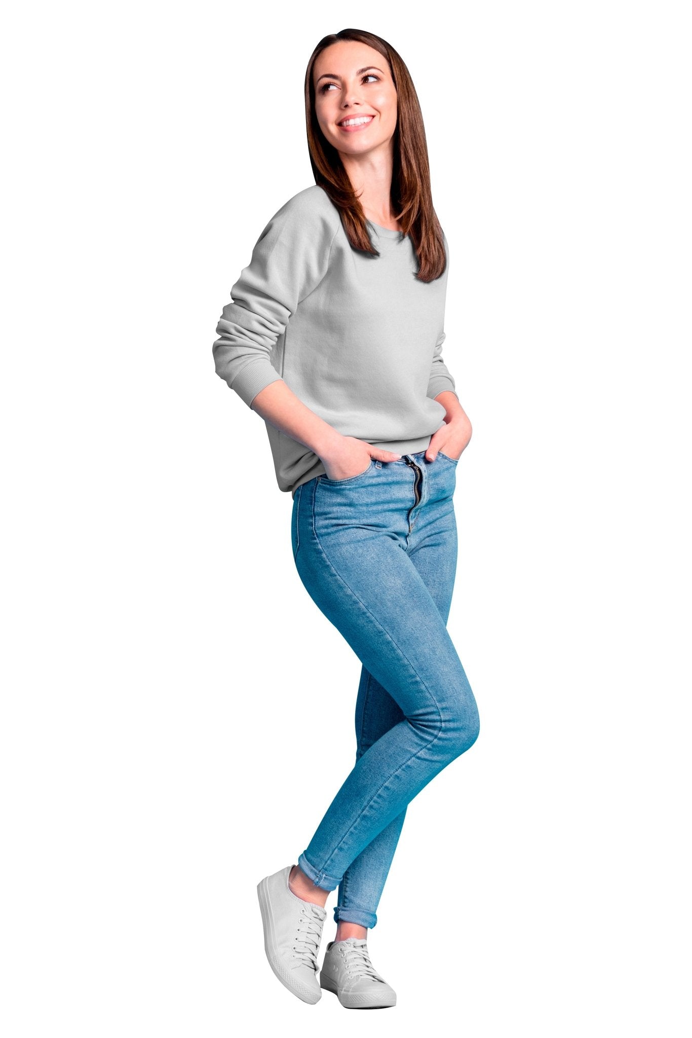 SUDADERA CUELLO REDONDO BRUSELAS MUJER #Color_Gris