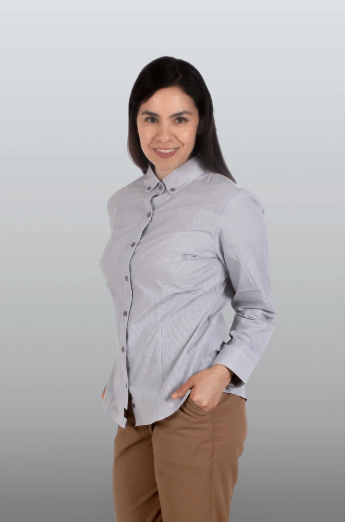 CAMISA EJECUTIVA DE CUADROS MUJER TURÍN #Color_Gris