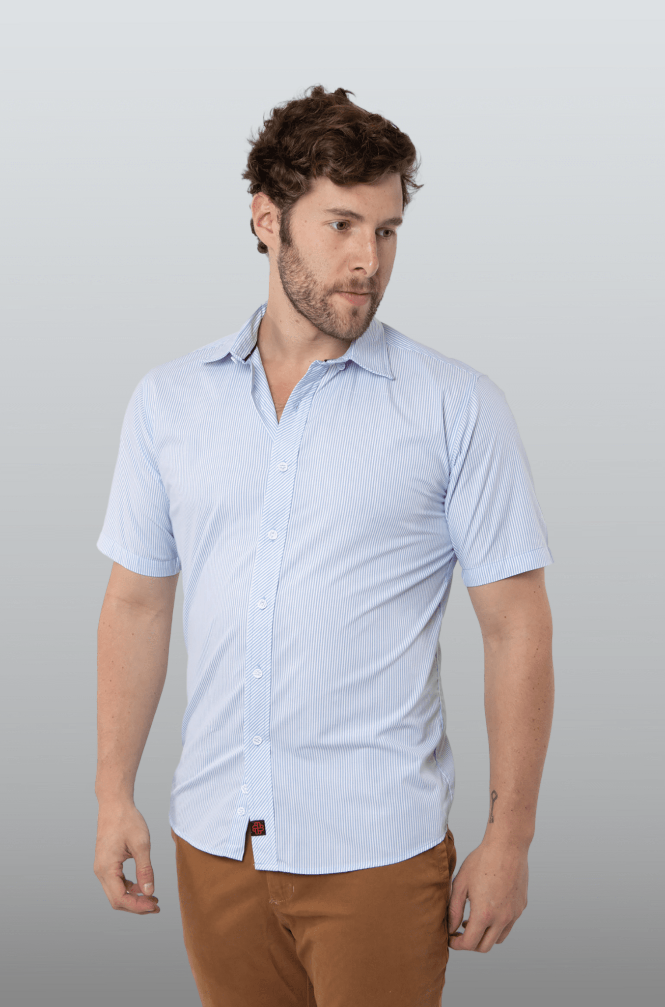 CAMISA FORMAL SLIM FIT MANGA CORTA MÚNICH HOMBRE #Color_Blanco / Azul