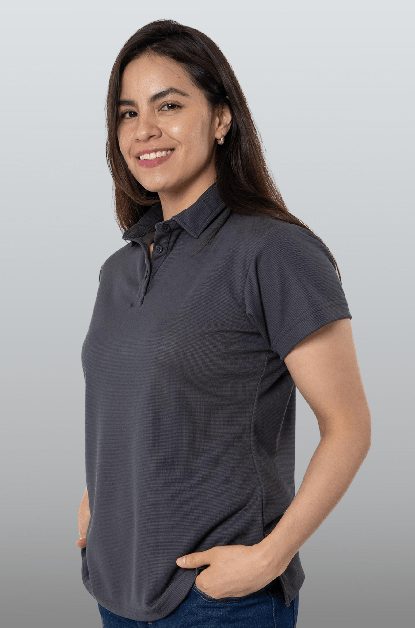 PLAYERA TIPO POLO DRY FIT PAMPLONA MUJER SUSTENTABLE #Color_Gris