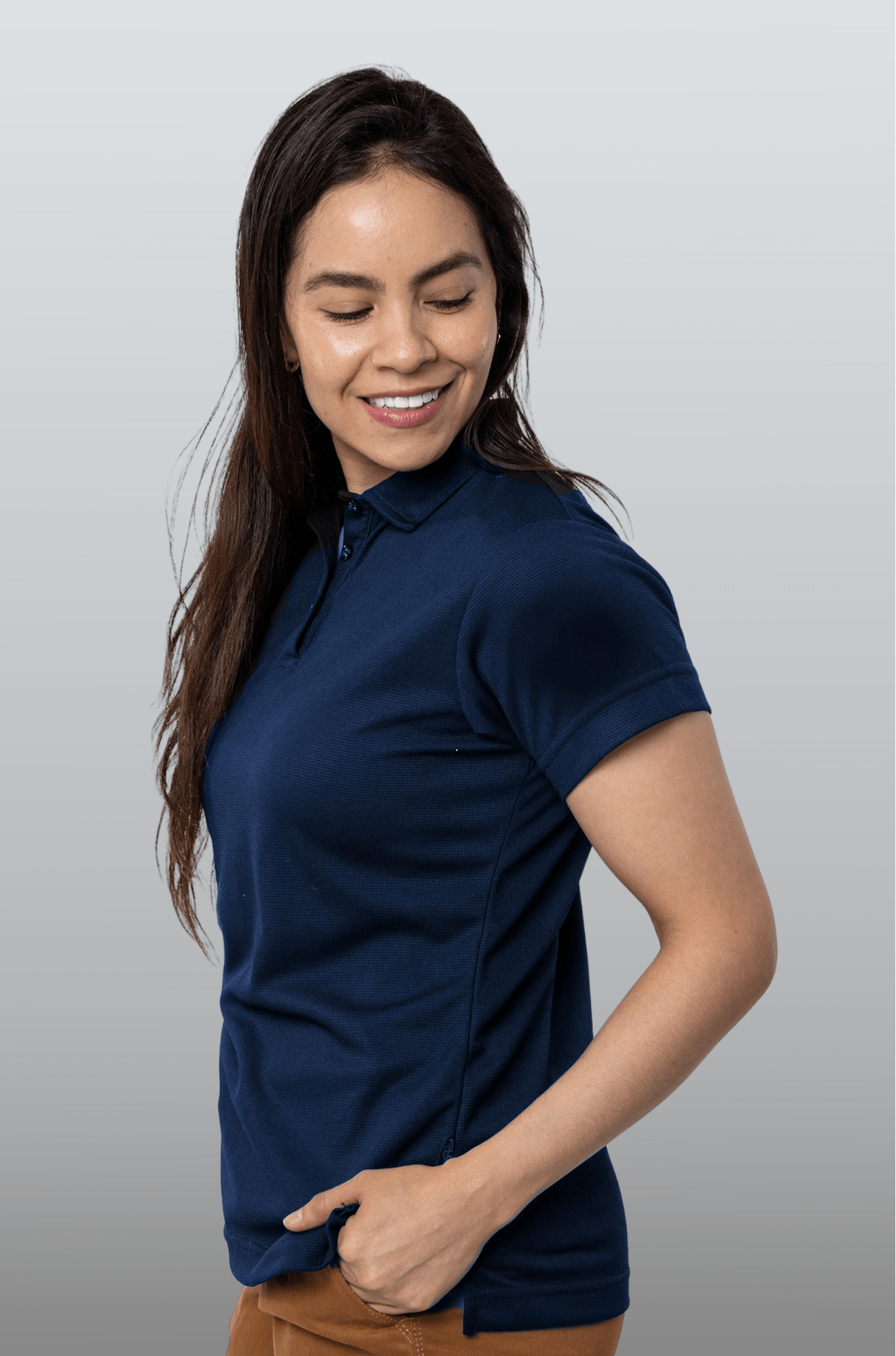 PLAYERA TIPO POLO DRY FIT PAMPLONA MUJER SUSTENTABLE #Color_Azul Marino