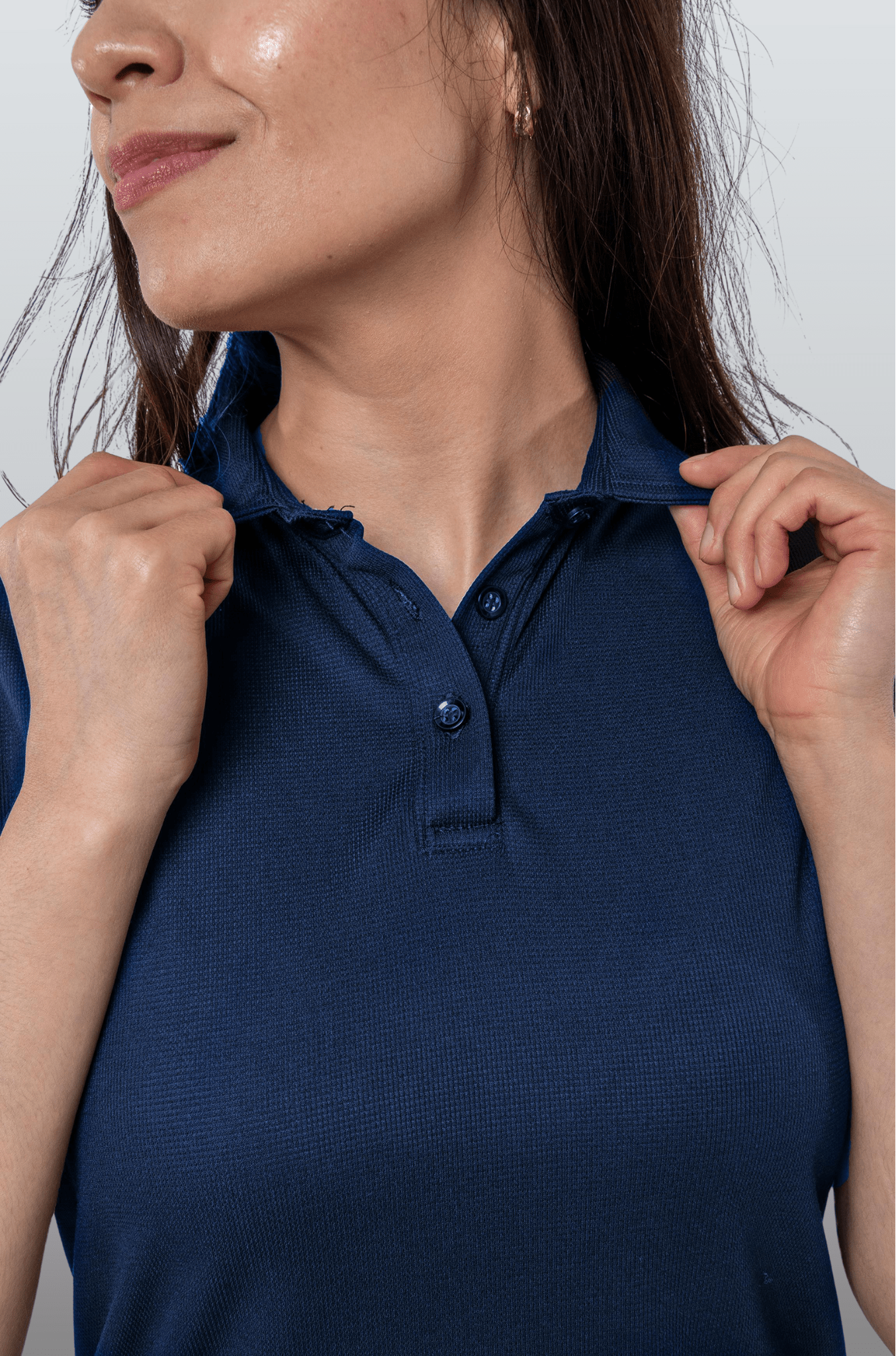 PLAYERA TIPO POLO DRY FIT PAMPLONA MUJER SUSTENTABLE #Color_Azul Marino