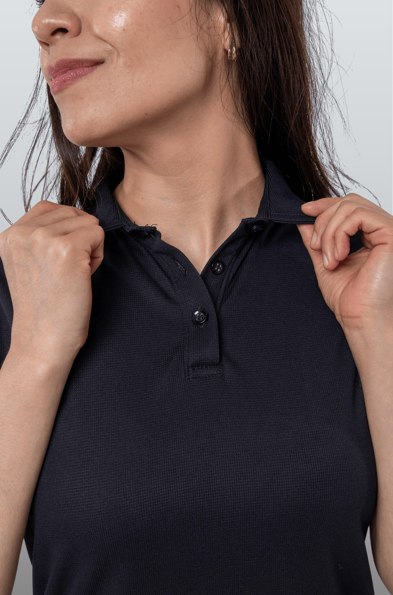 PLAYERA TIPO POLO DRY FIT PAMPLONA MUJER SUSTENTABLE #Color_Negro
