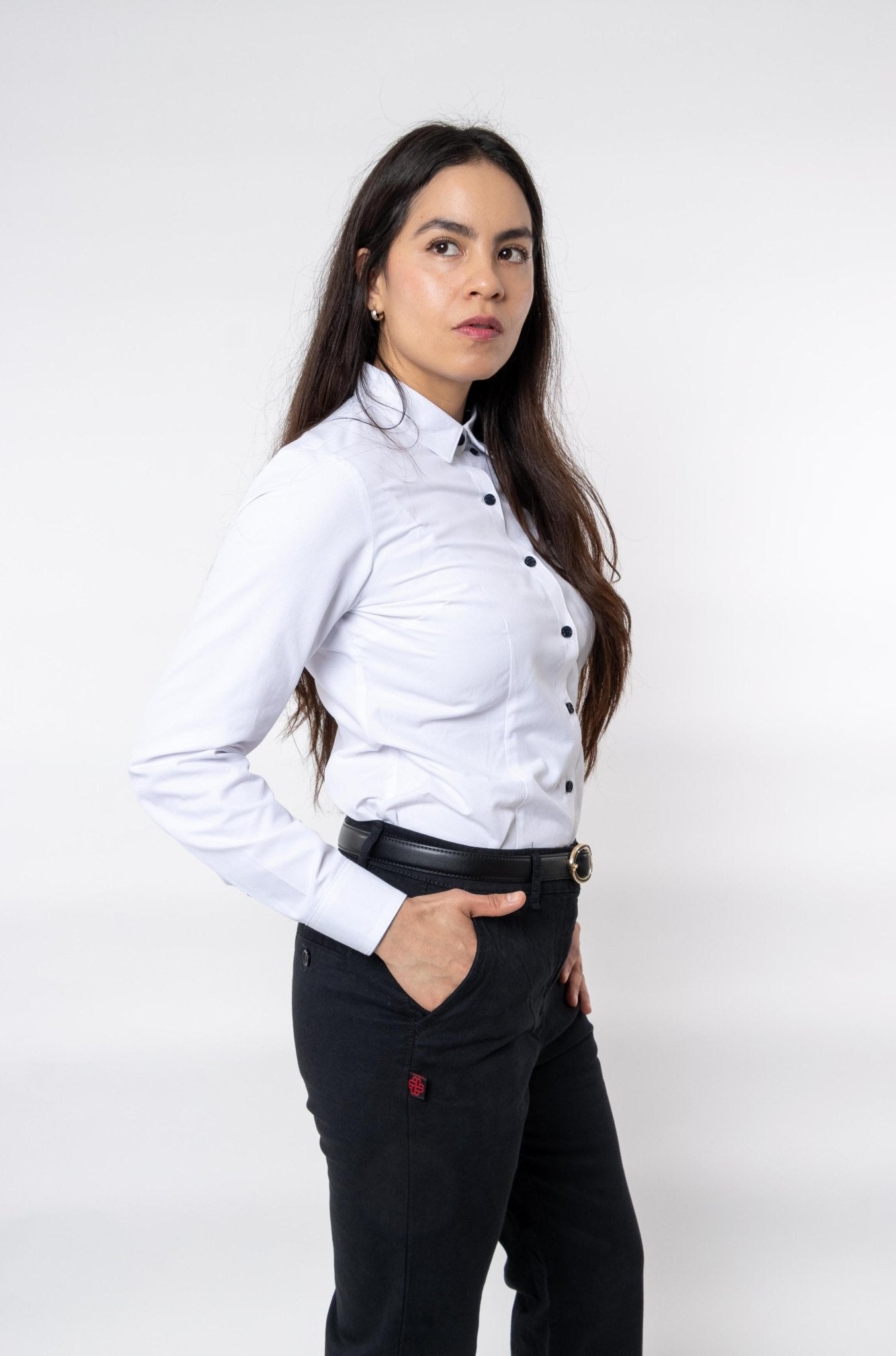 CAMISA FORMAL SLIM FIT MANGA LARGA BIRMINGHAM MUJER #Color_Blanco
