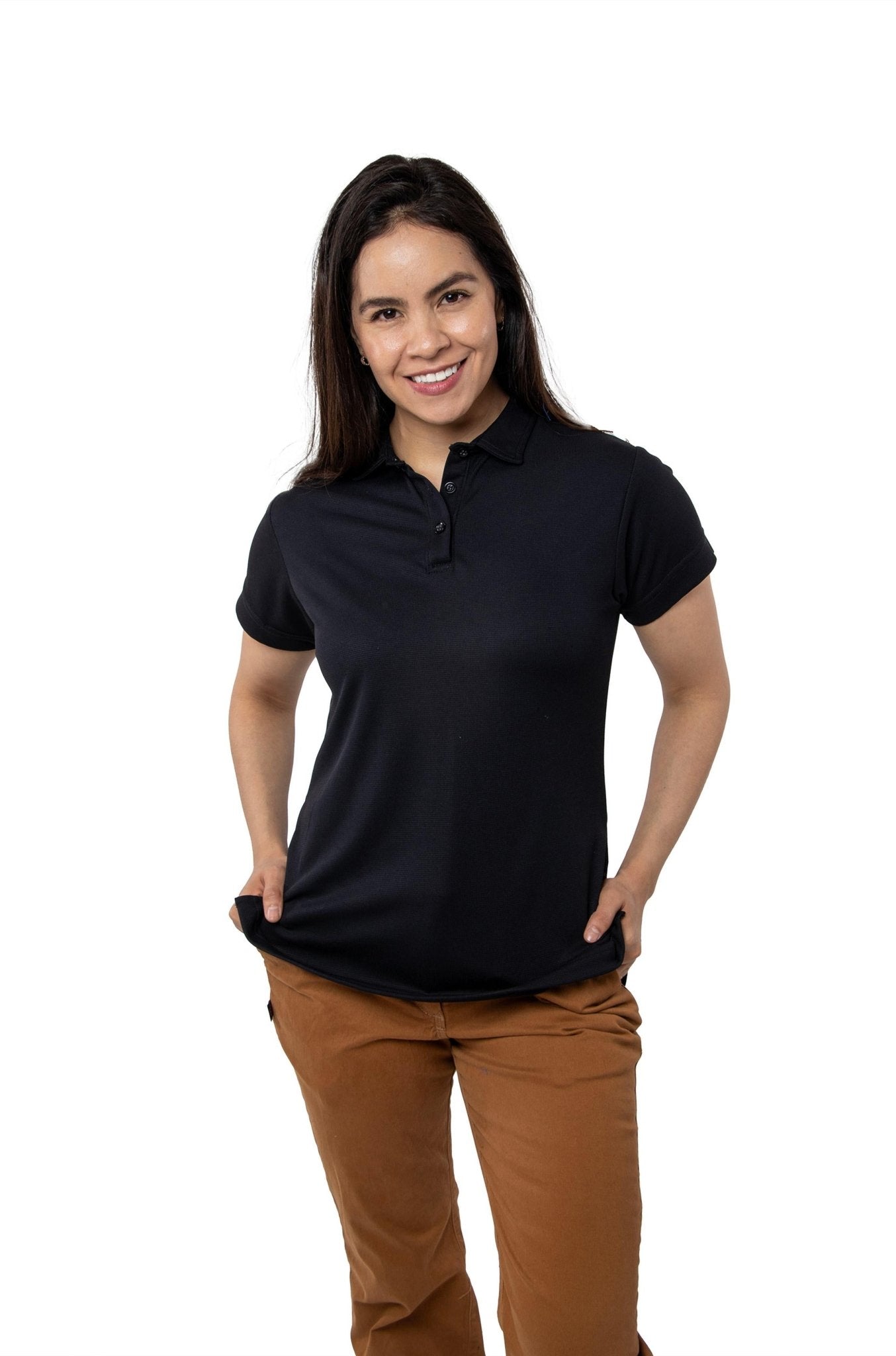 PLAYERA TIPO POLO DRY FIT PAMPLONA MUJER SUSTENTABLE #Color_Negro