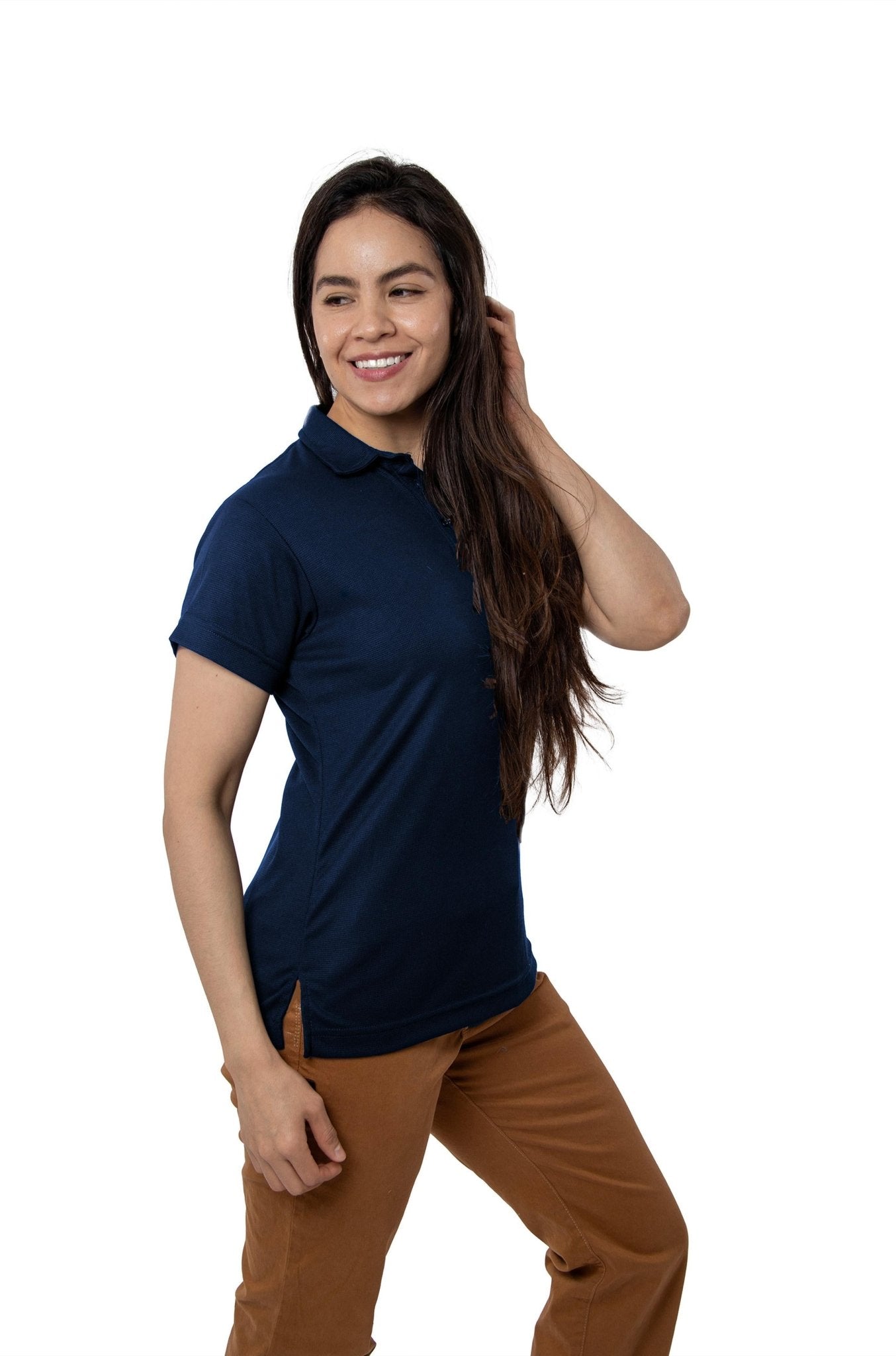PLAYERA TIPO POLO DRY FIT PAMPLONA MUJER SUSTENTABLE #Color_Azul Marino